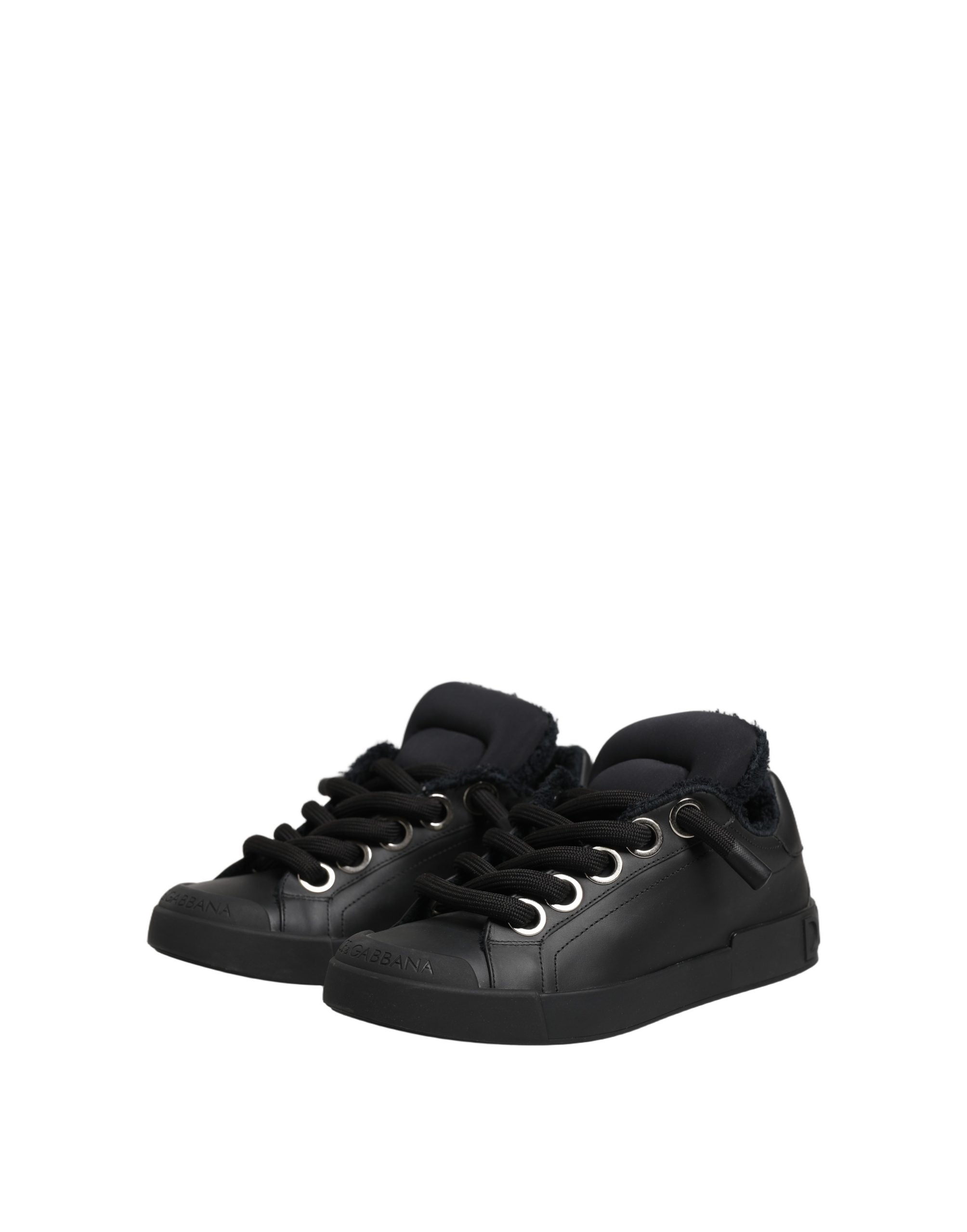 Dolce & Gabbana Black Leather Low Top Portofino Sneakers Shoes