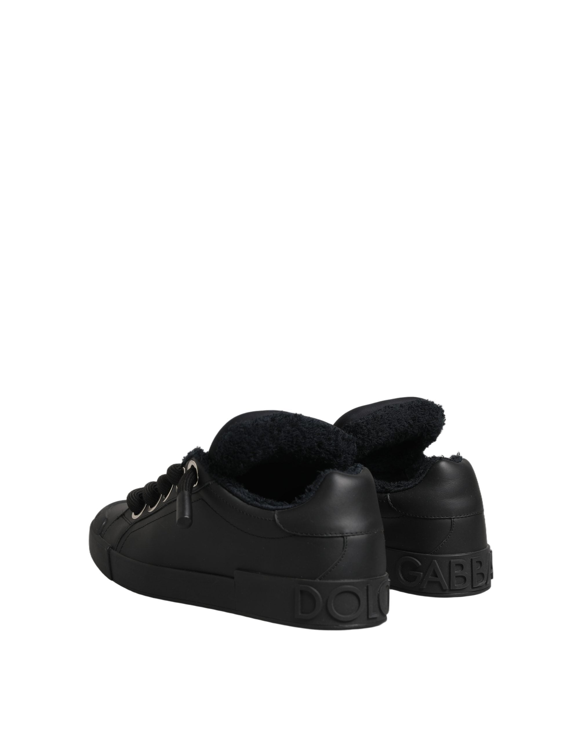 Dolce & Gabbana Black Leather Low Top Portofino Sneakers Shoes