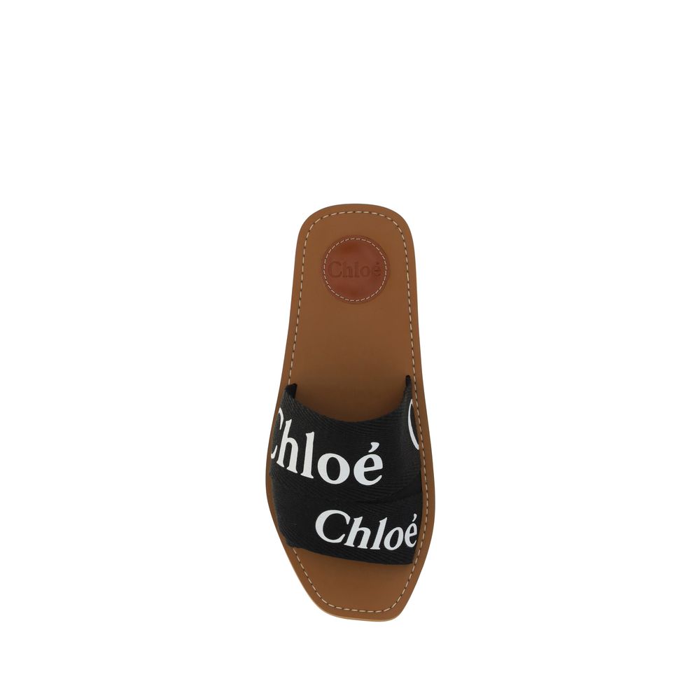 Chloé Black Cotton Flat Sandals