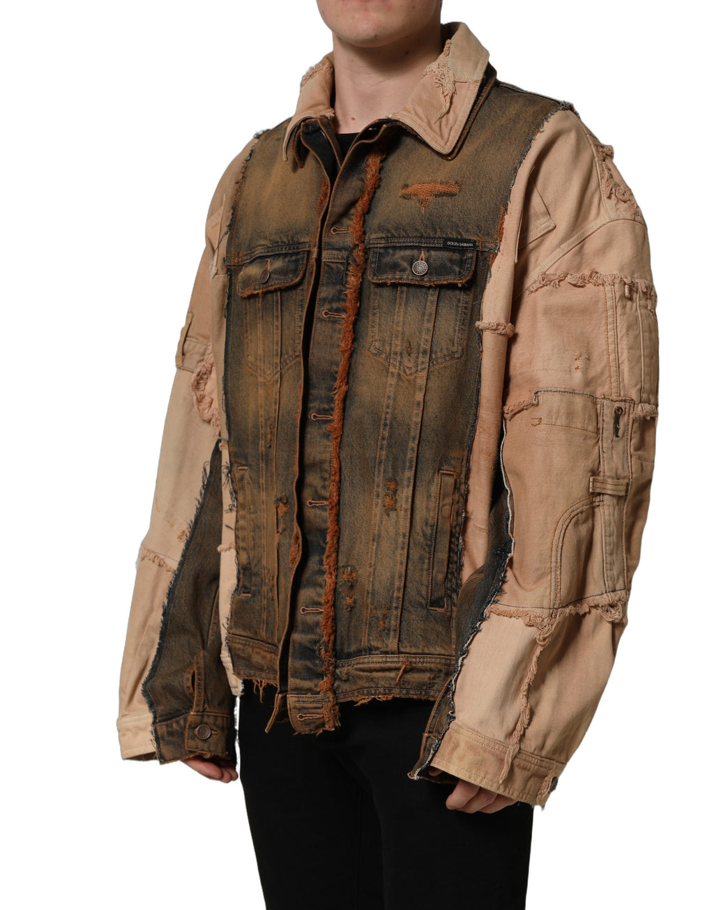 Dolce & Gabbana Multicolor Raw Cut Panelled Denim Men Jacket