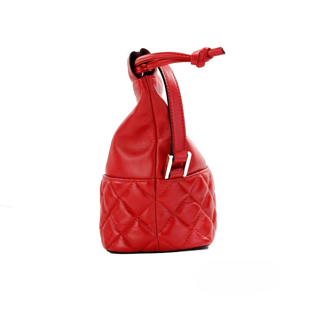 Versace Red Quilted Leather Drawstring Shoulder Bag Bucket Crossbody Handbag