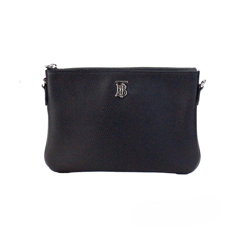 Burberry Peyton Monogram Black Leather Pouch Crossbody Bag Purse