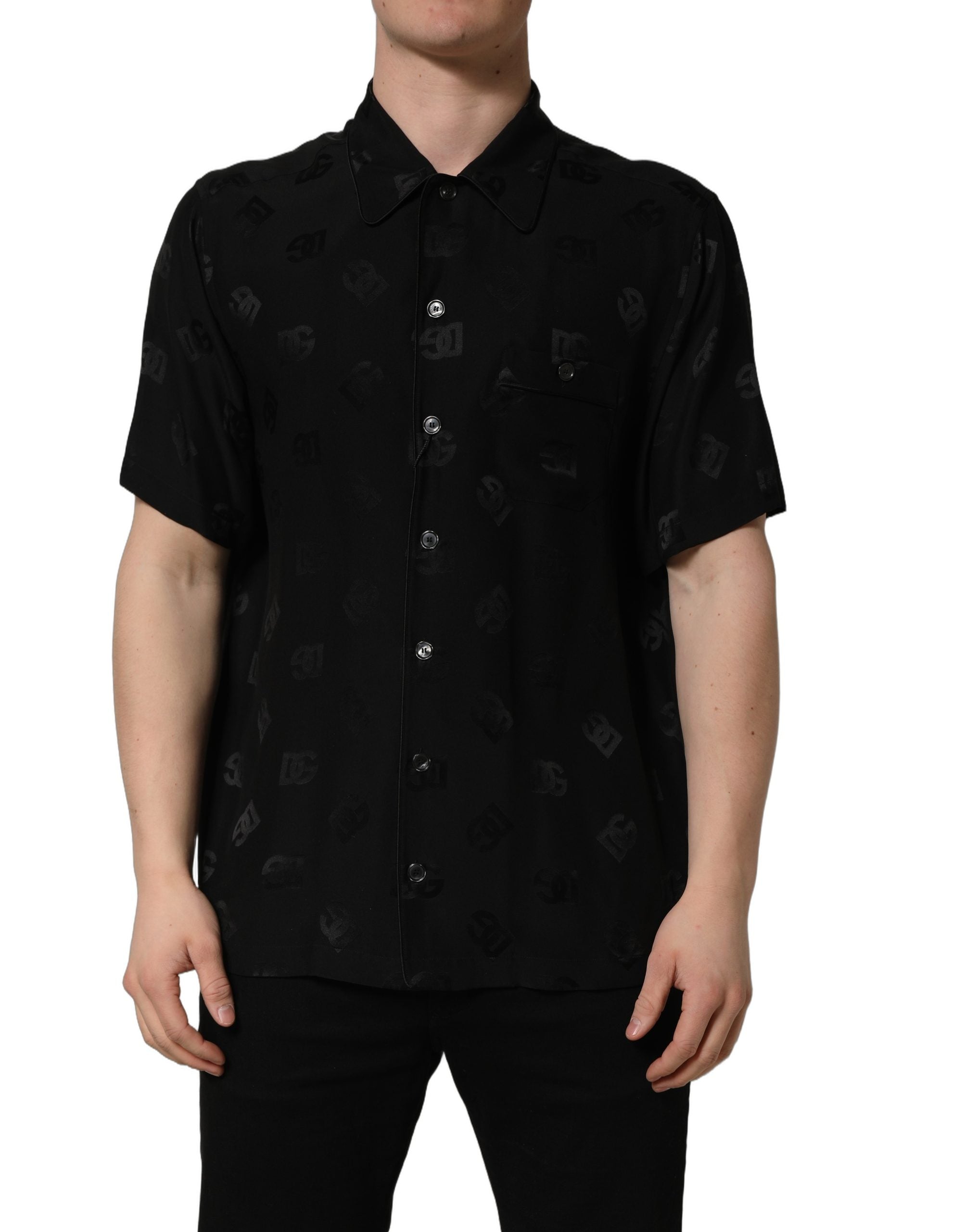 Dolce & Gabbana Black Logo Monogram Short Sleeves Men Shirt
