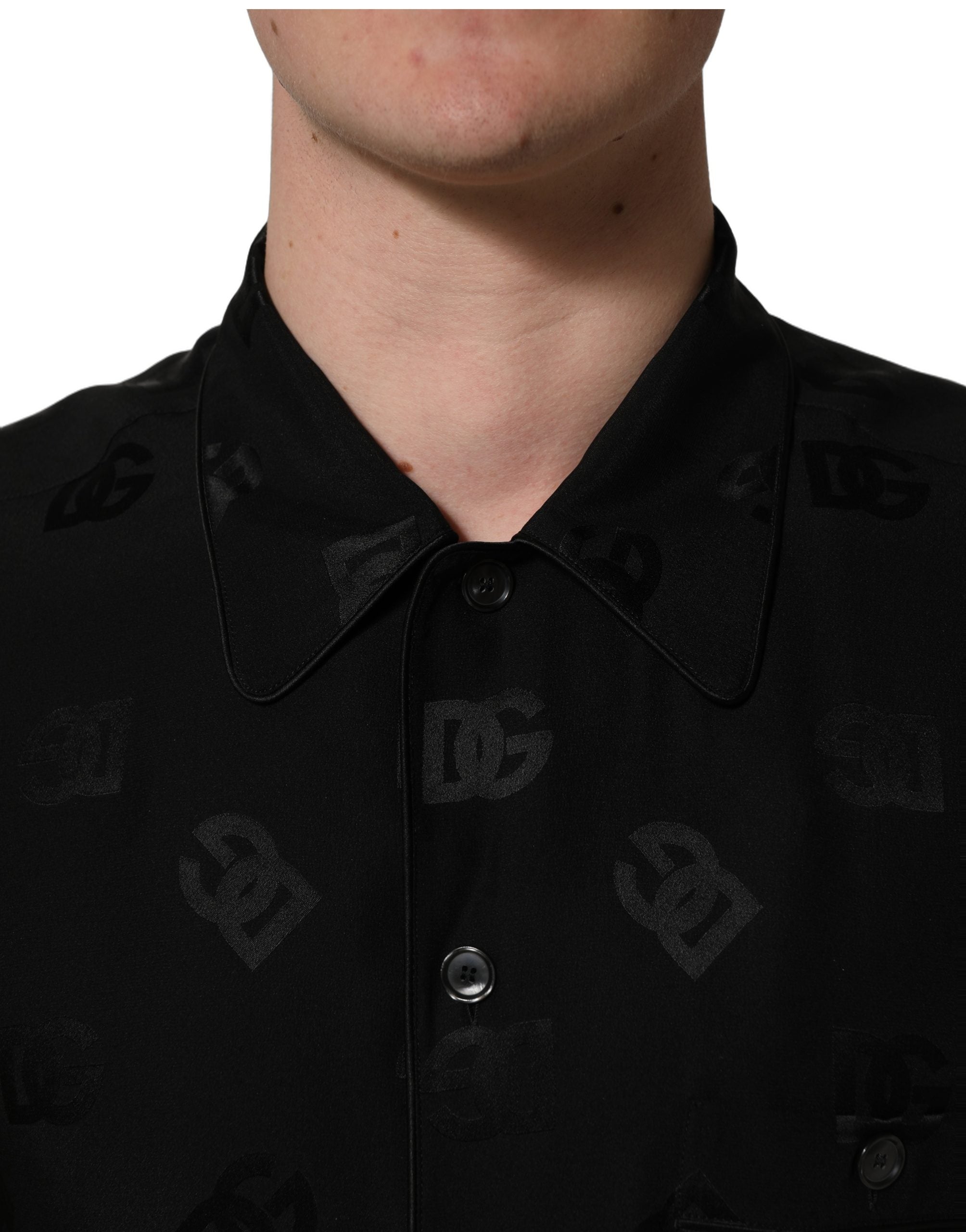 Dolce & Gabbana Black Logo Monogram Short Sleeves Men Shirt