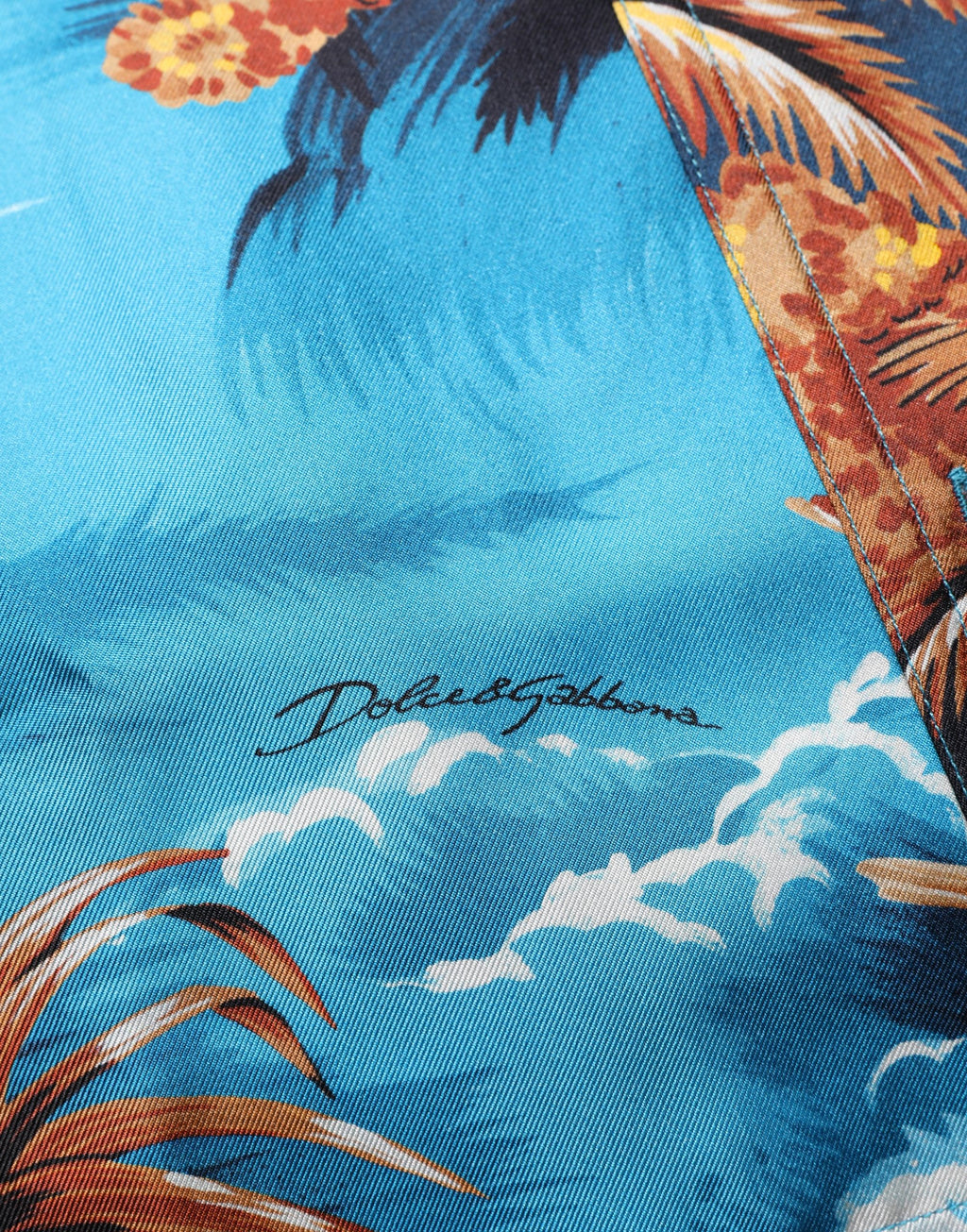 Dolce & Gabbana Blue Silk Twill Hawaiian GraphicPrint Shirt
