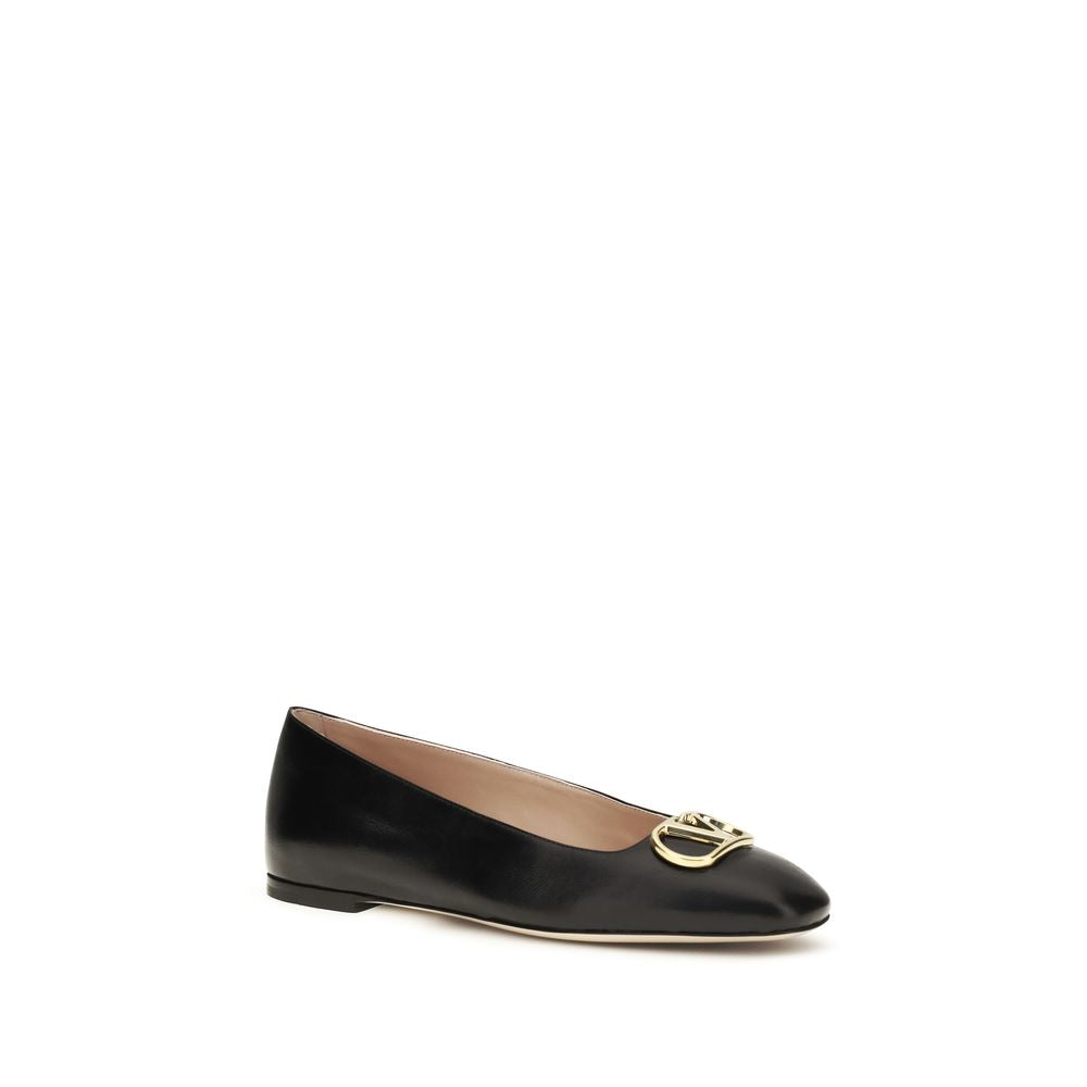 Valentino Garavani Black Calf Leather Bos Taurus Ballet Flats