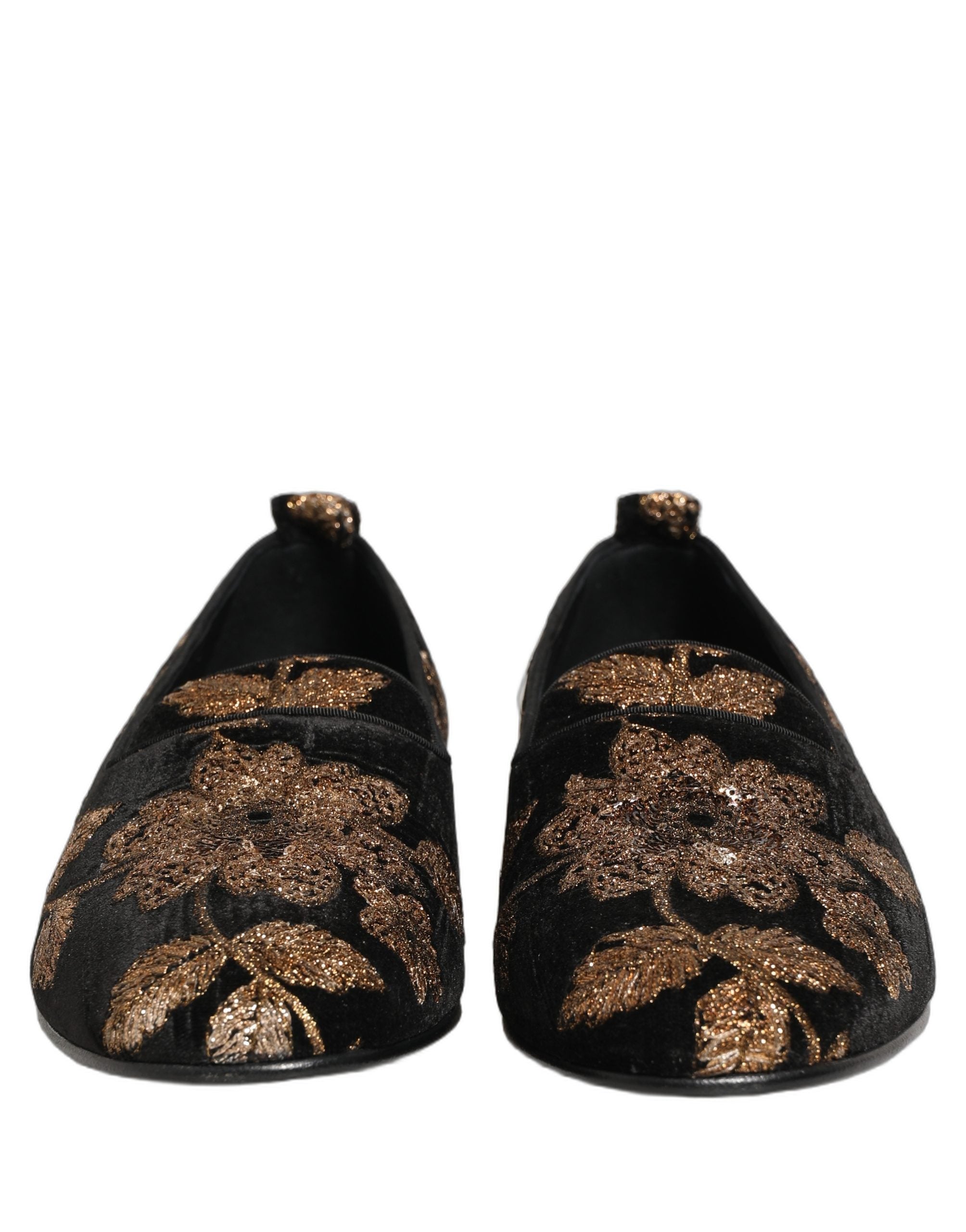Dolce & Gabbana Black Floral Jacquard Dress Loafers Shoes