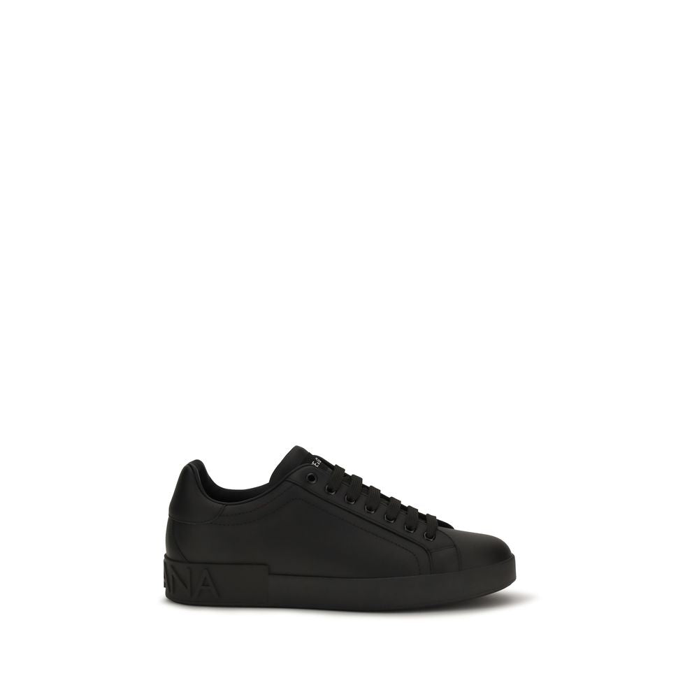 Dolce & Gabbana Black Calf Leather Bos Taurus Low Top Sneakers