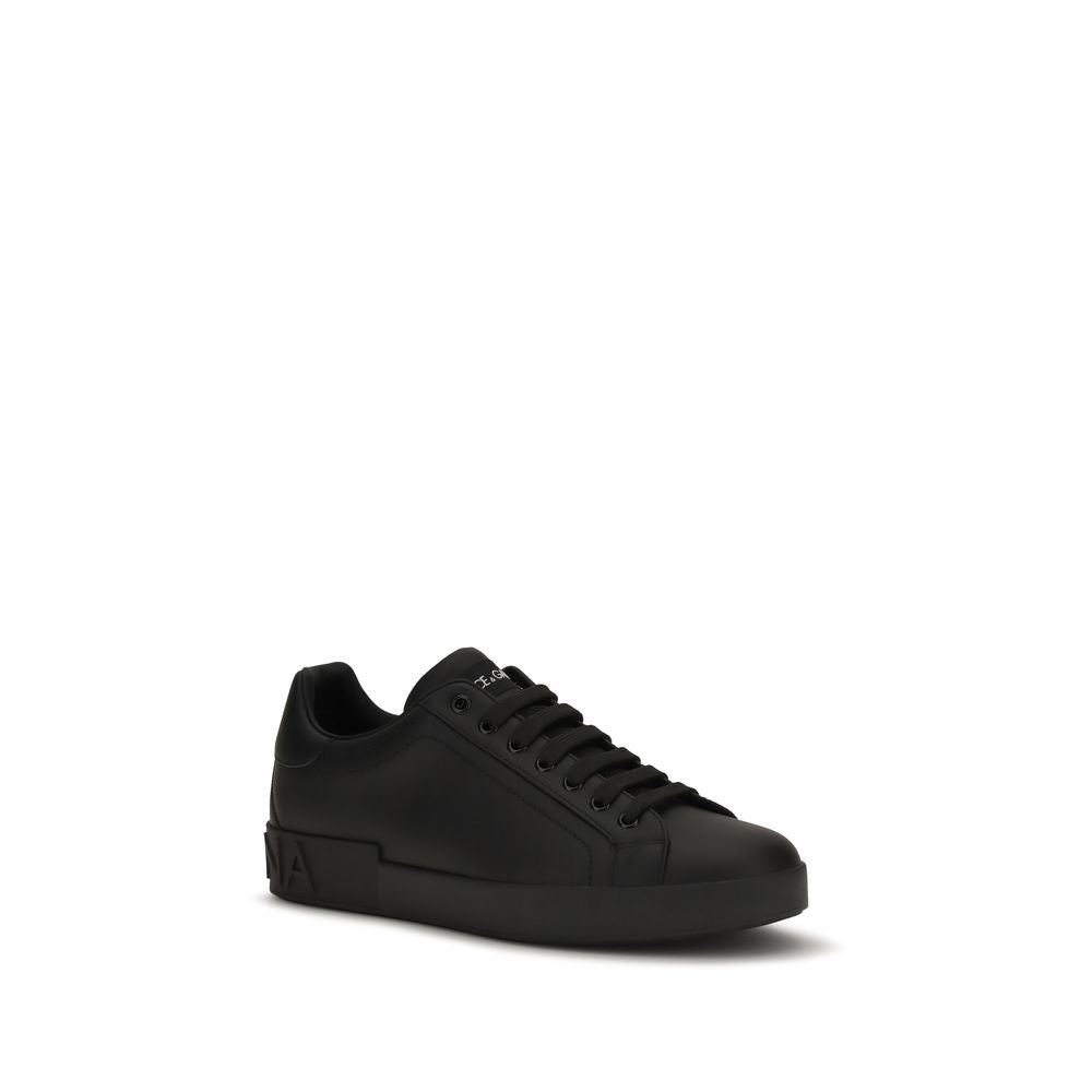 Dolce & Gabbana Black Calf Leather Bos Taurus Low Top Sneakers