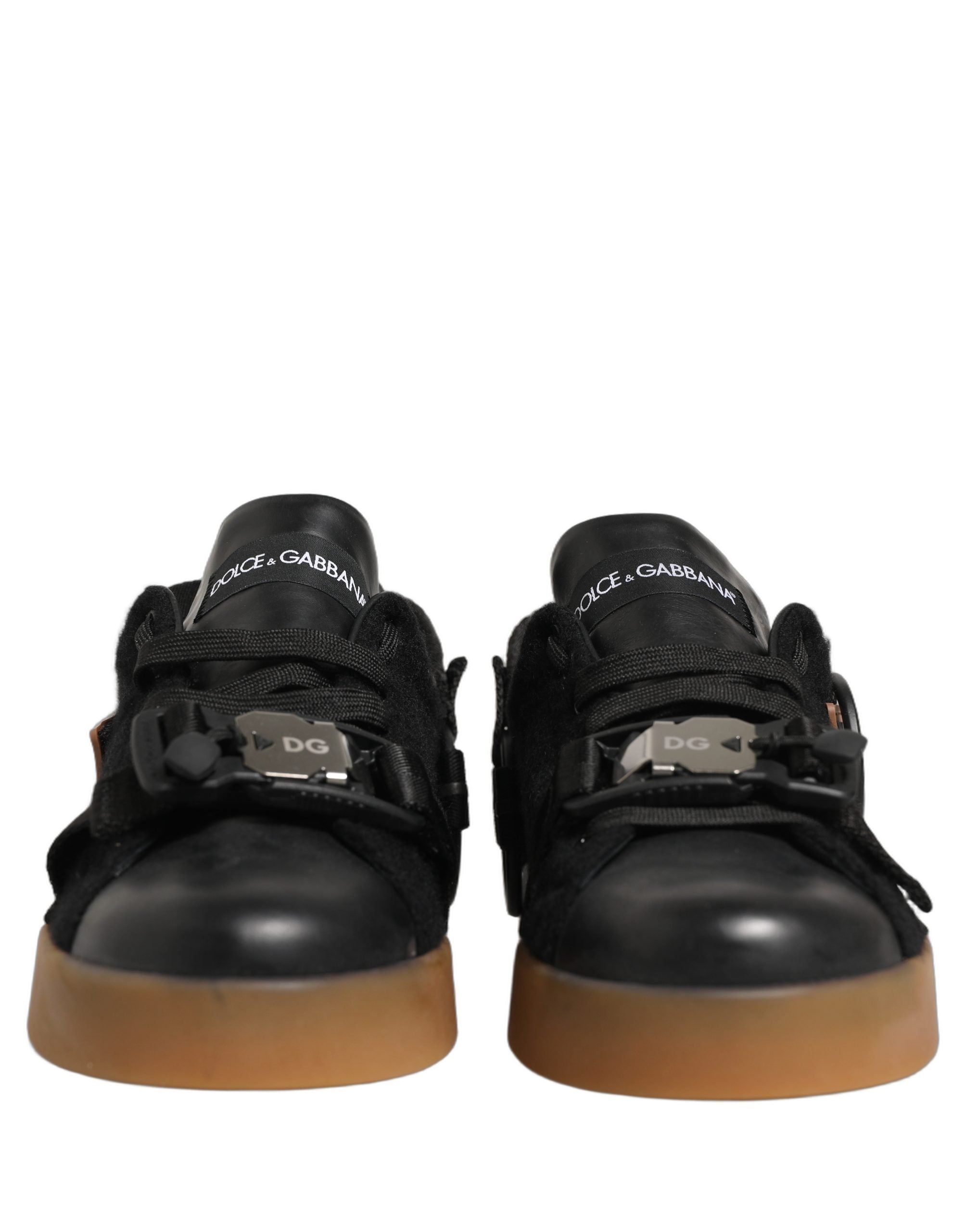 Dolce & Gabbana Black Leather Low Trainers Men Sneakers Shoes