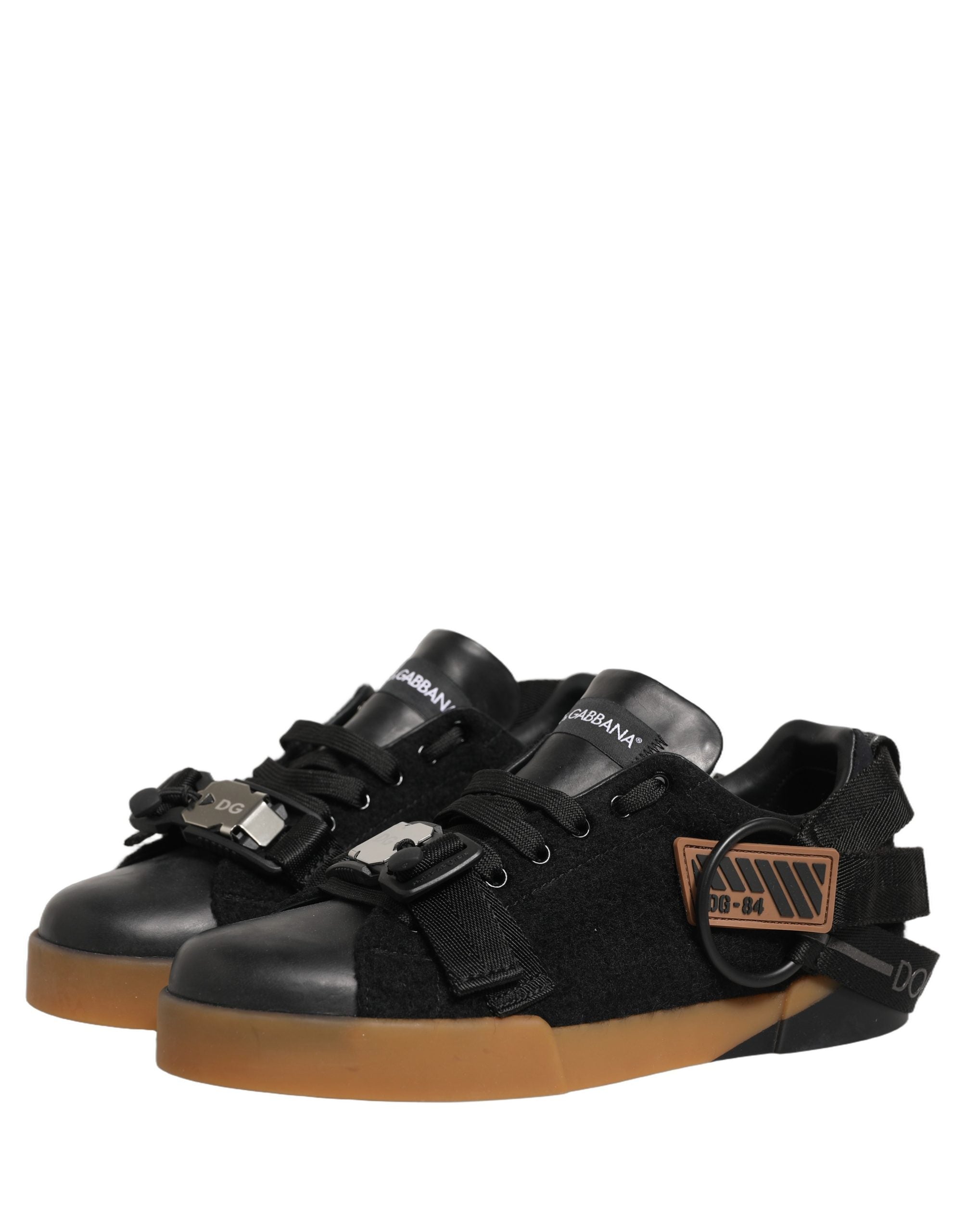 Dolce & Gabbana Black Leather Low Trainers Men Sneakers Shoes