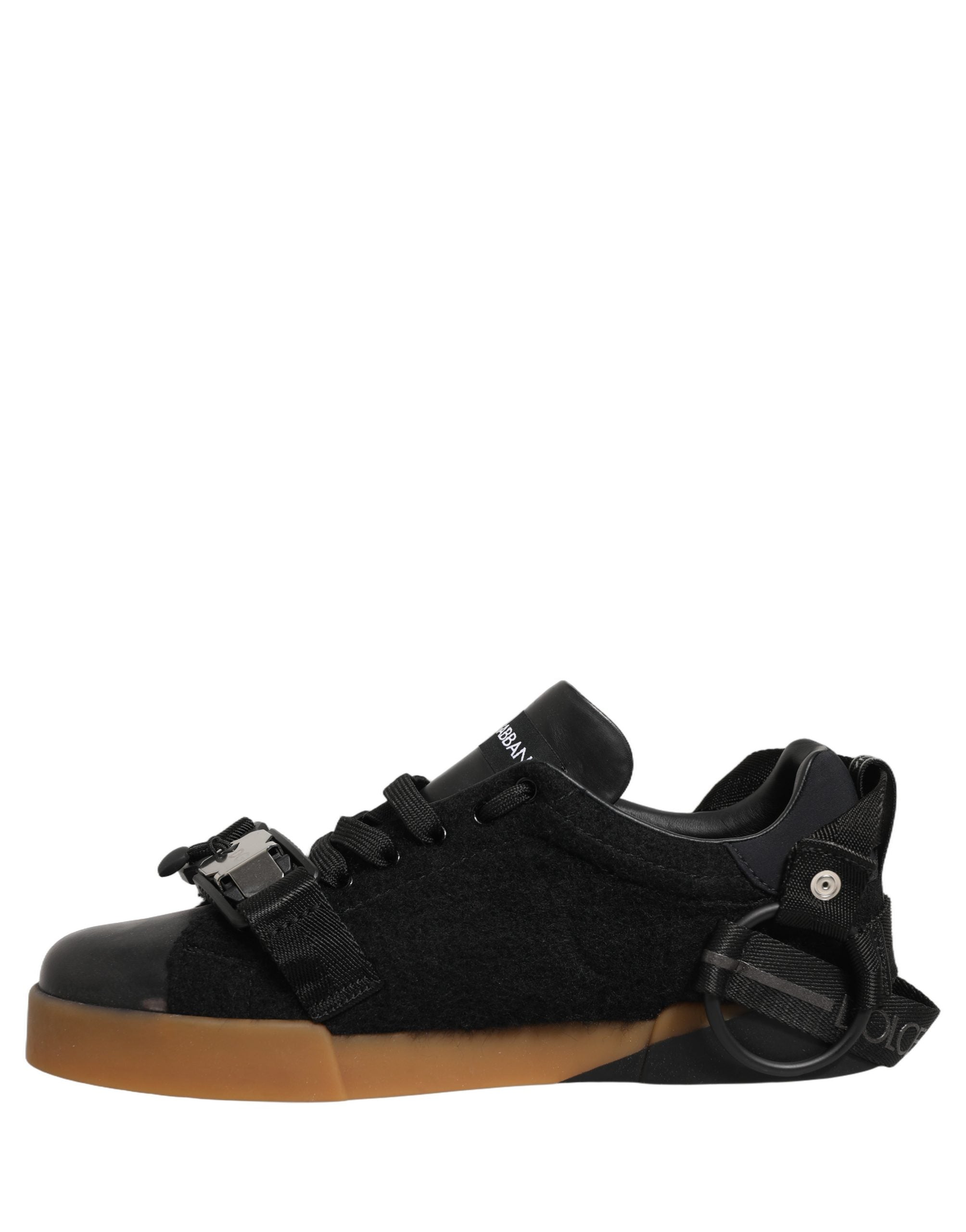 Dolce & Gabbana Black Leather Low Trainers Men Sneakers Shoes