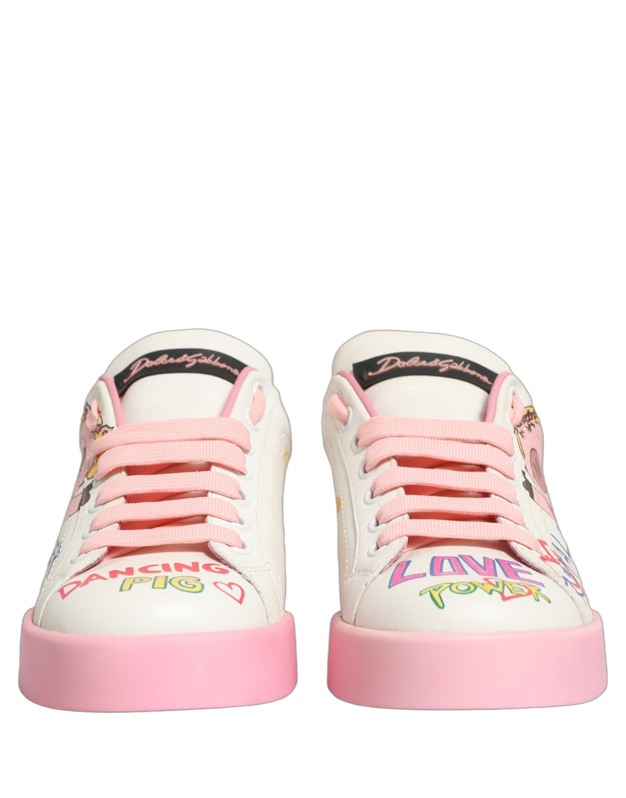 Dolce & Gabbana White Pink Portofino Royal Pig Sneakers Shoes