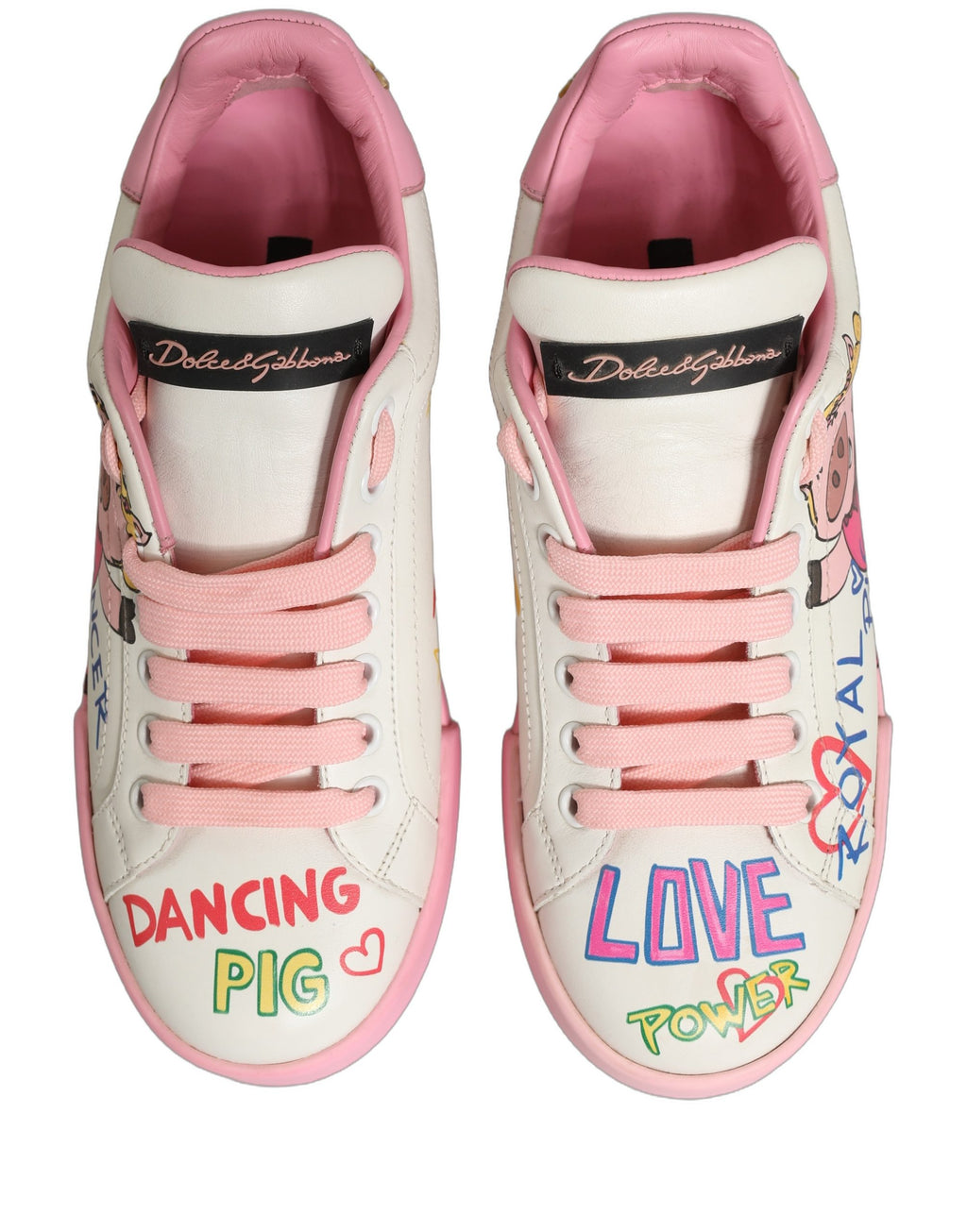 Dolce & Gabbana White Pink Portofino Royal Pig Sneakers Shoes