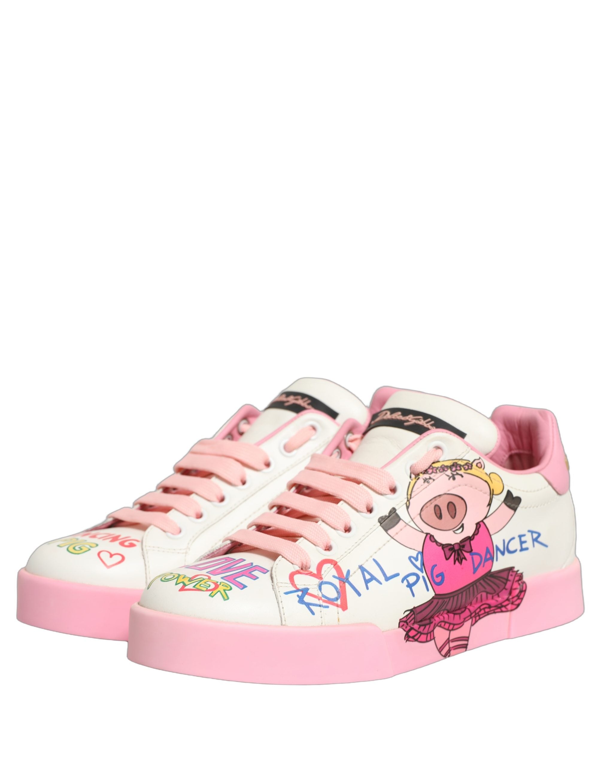 Dolce & Gabbana White Pink Portofino Royal Pig Sneakers Shoes