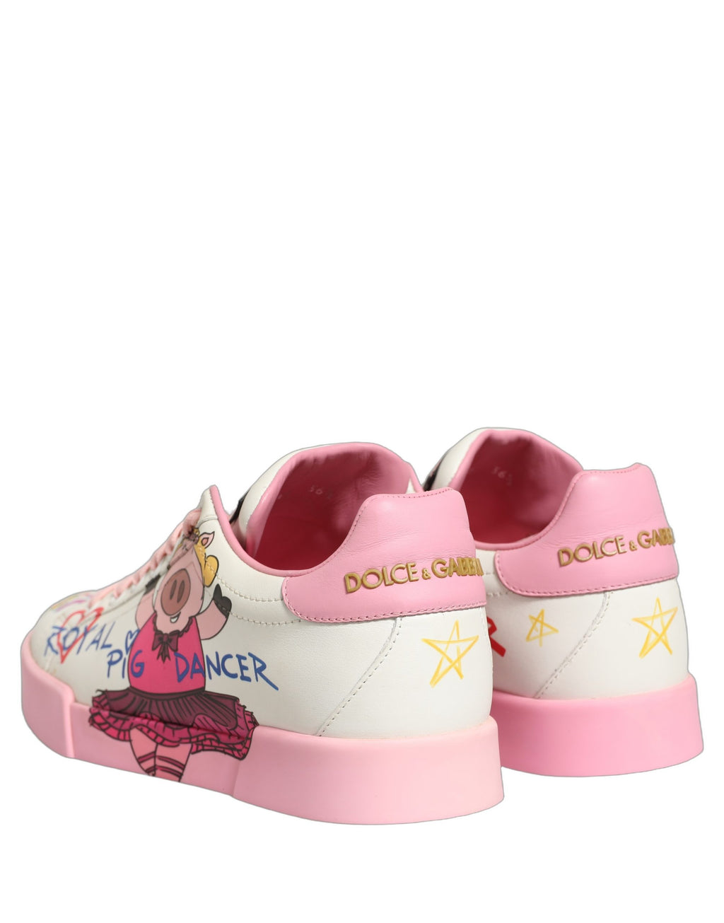 Dolce & Gabbana White Pink Portofino Royal Pig Sneakers Shoes