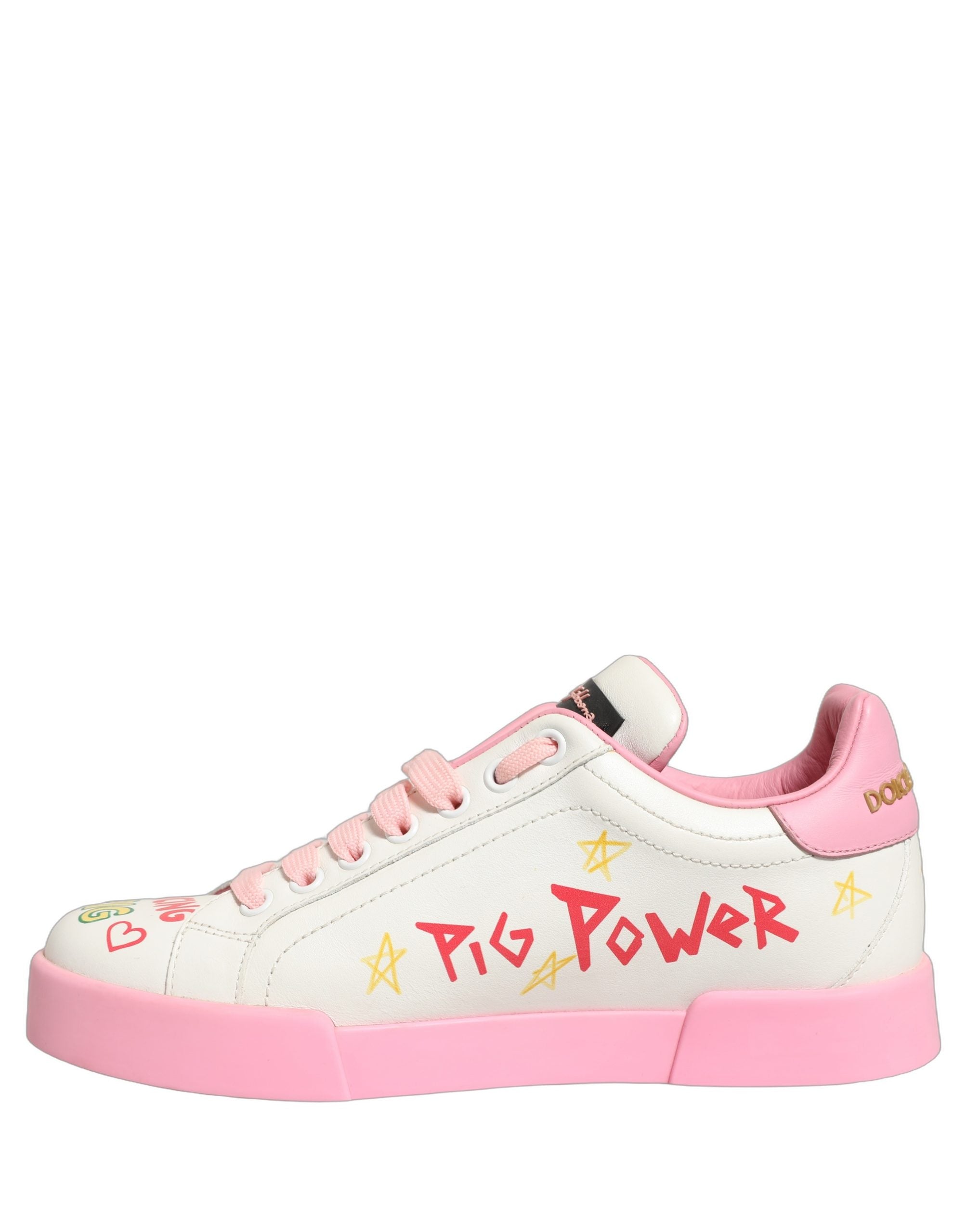 Dolce & Gabbana White Pink Portofino Royal Pig Sneakers Shoes