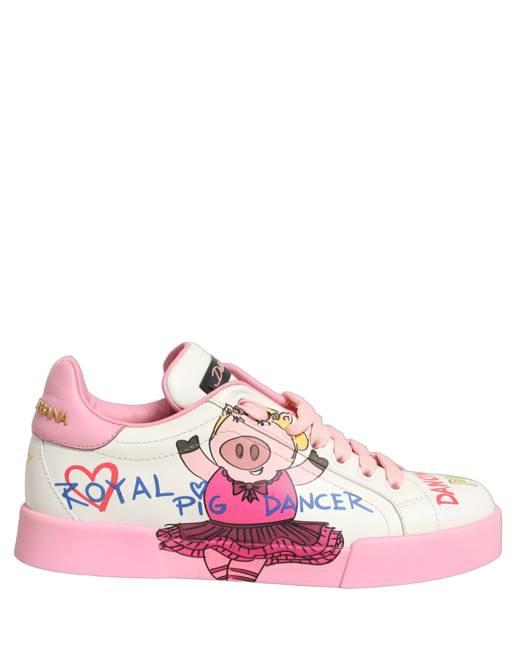Dolce & Gabbana White Pink Portofino Royal Pig Sneakers Shoes