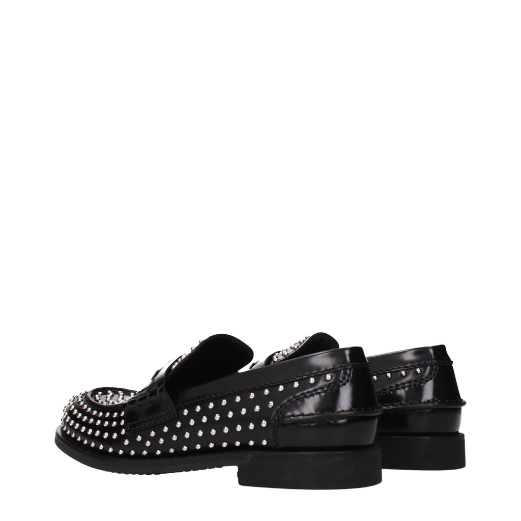 Miu Miu Black Leather Slip-On Loafers
