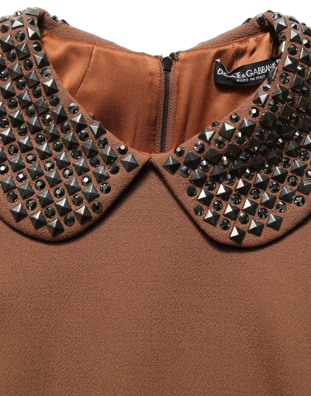 Dolce & Gabbana Brown Wool Rhinestone Embellished Midi Dress