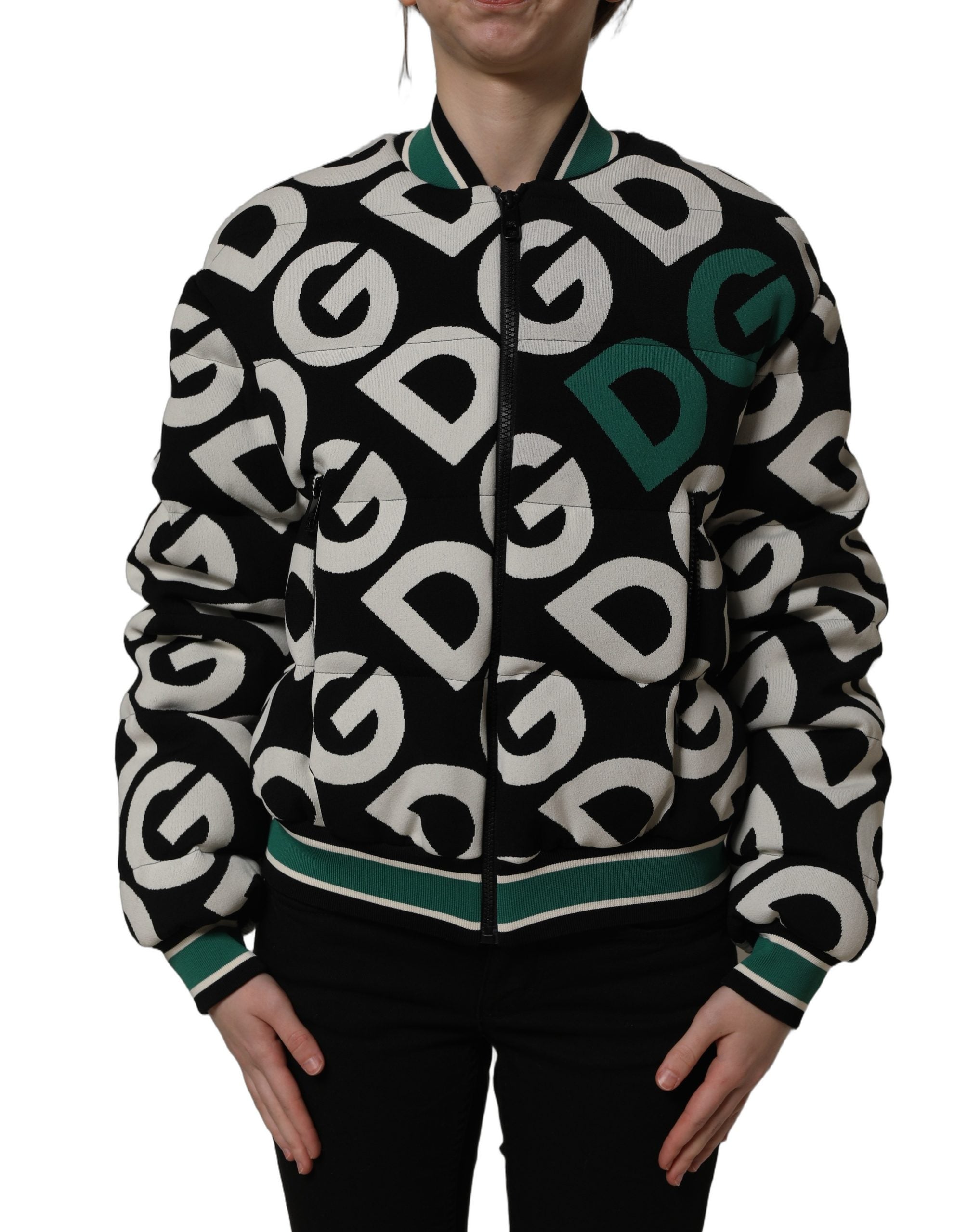 Dolce & Gabbana Multicolor Logo Full Zip Bomber Jacket