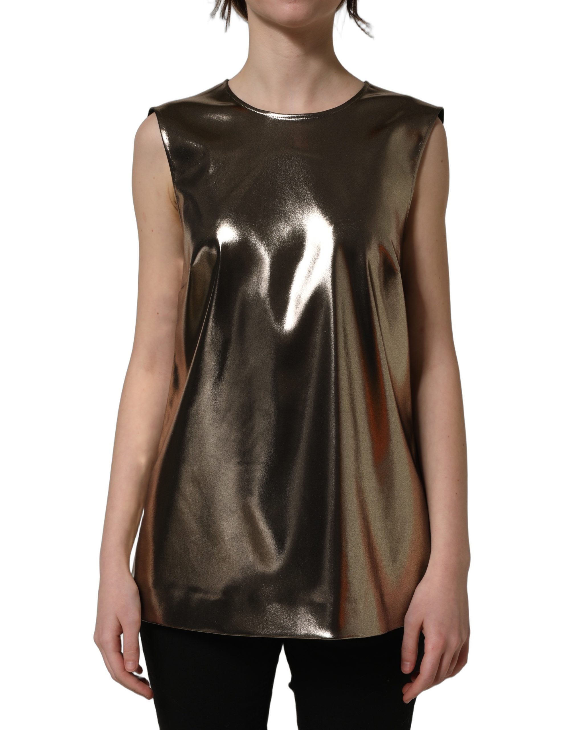 Dolce & Gabbana Metallic Bronze Roundneck SleevelessTank Top