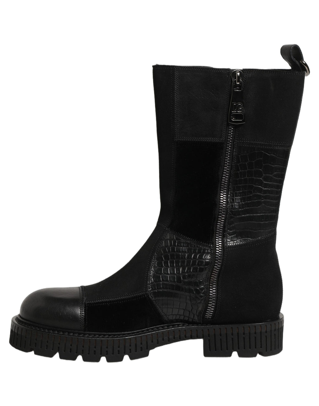 Dolce & Gabbana Black Patchwork Leather Mid Calf Boots Shoes