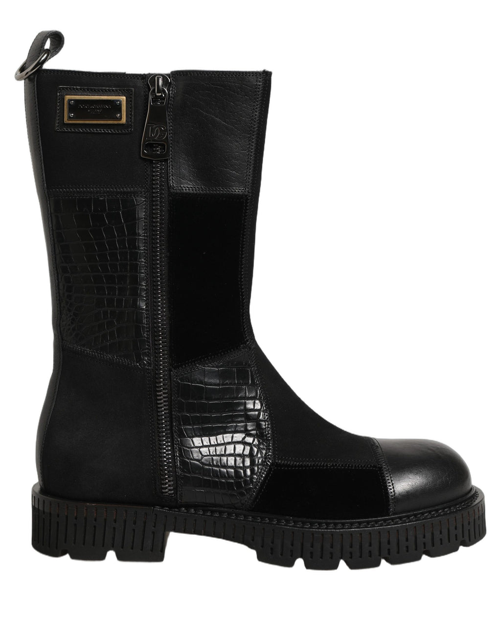 Dolce & Gabbana Black Patchwork Leather Mid Calf Boots Shoes