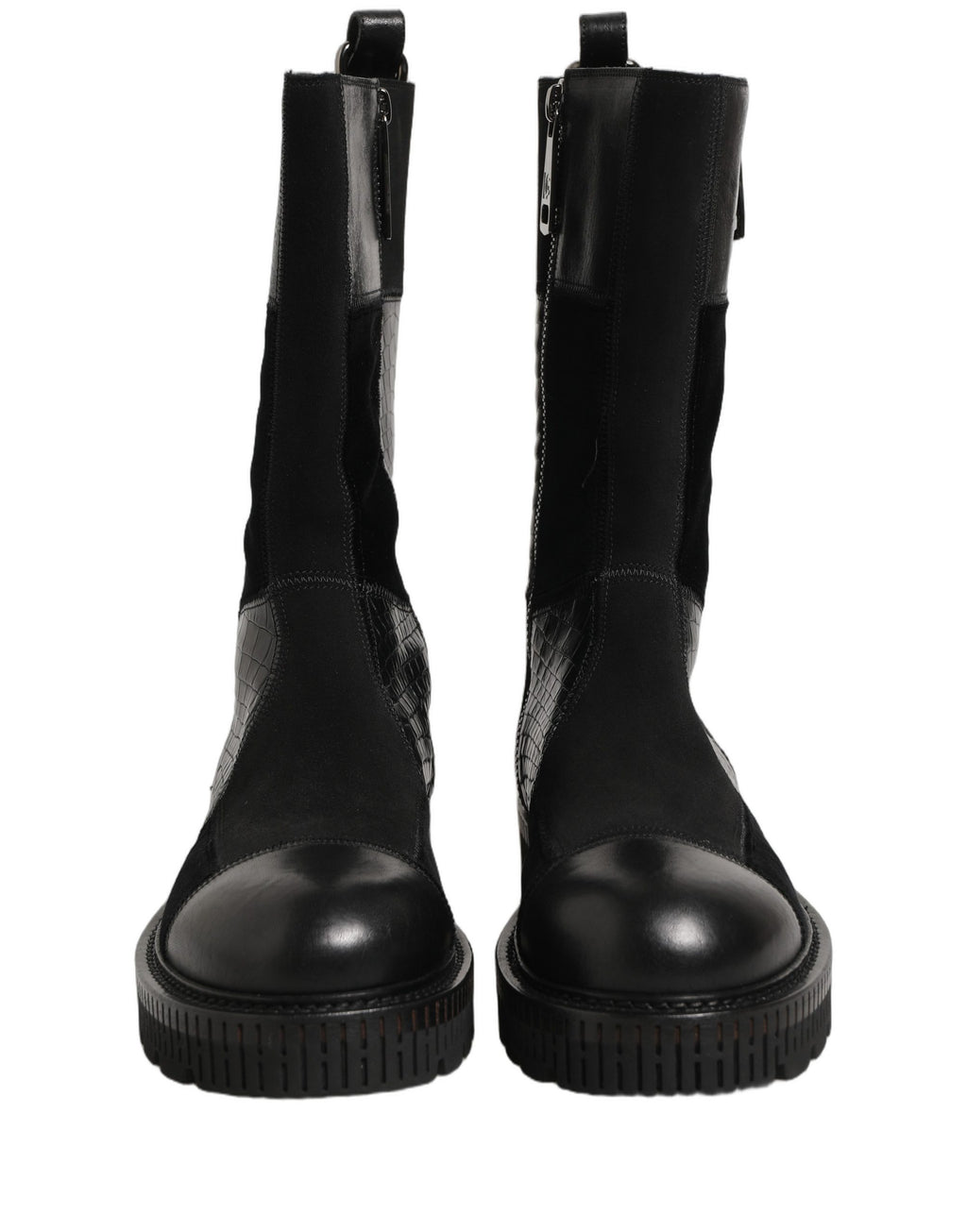 Dolce & Gabbana Black Patchwork Leather Mid Calf Boots Shoes