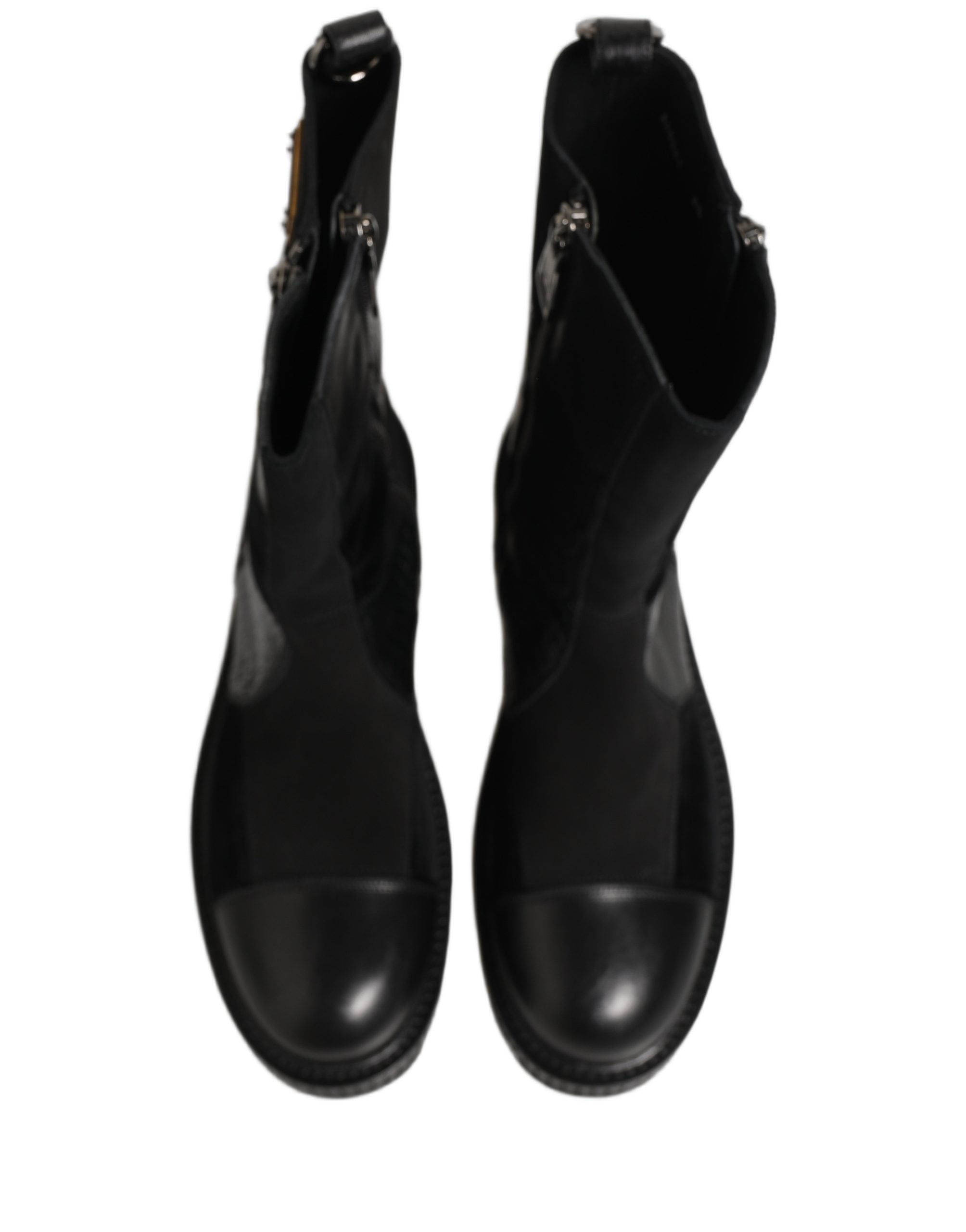 Dolce & Gabbana Black Patchwork Leather Mid Calf Boots Shoes