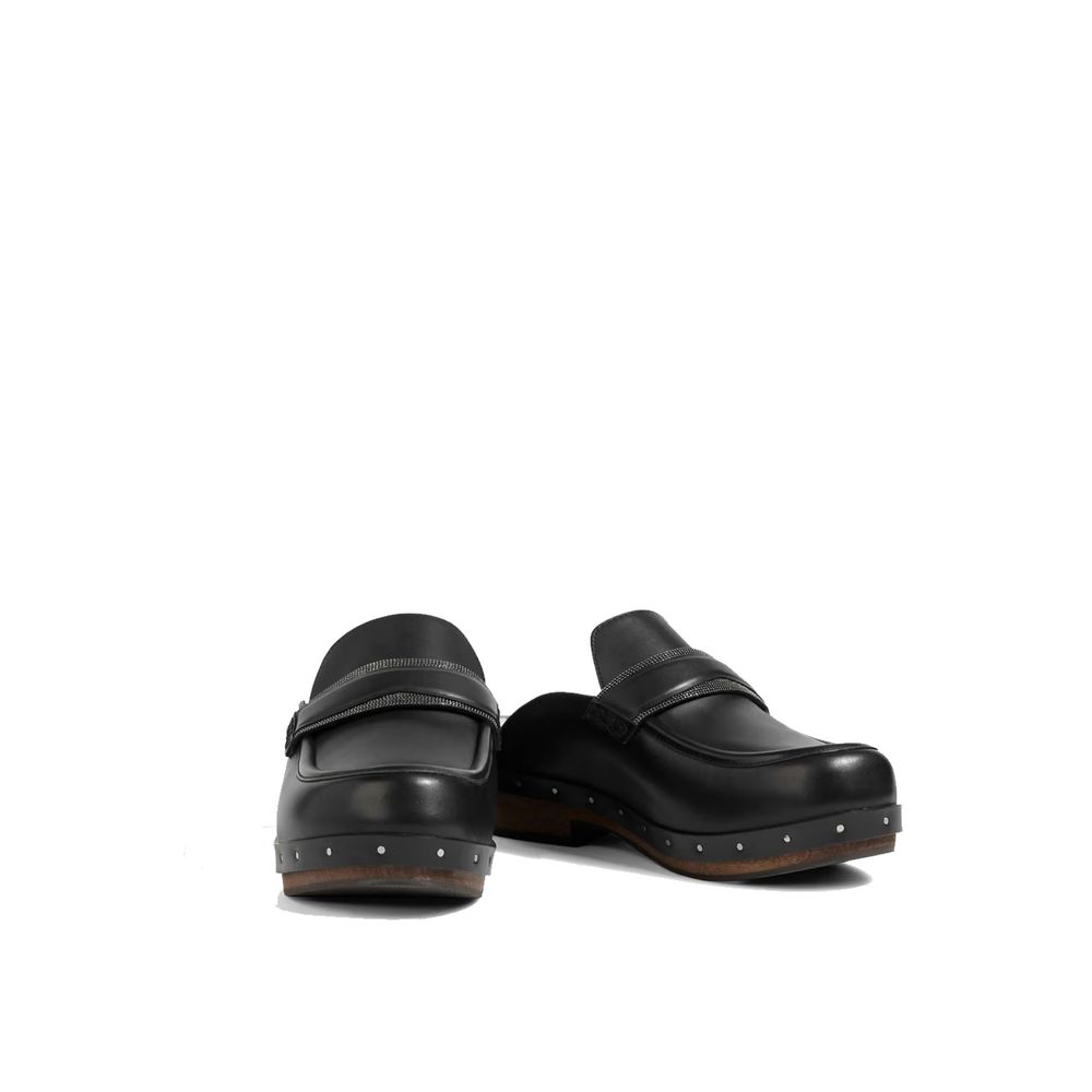 Brunello Cucinelli Black Leather Mules