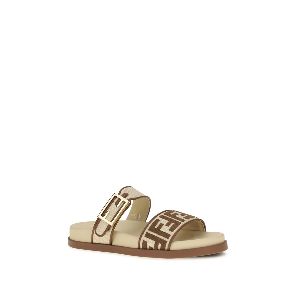 Fendi Brown Raffia Flat Sandals