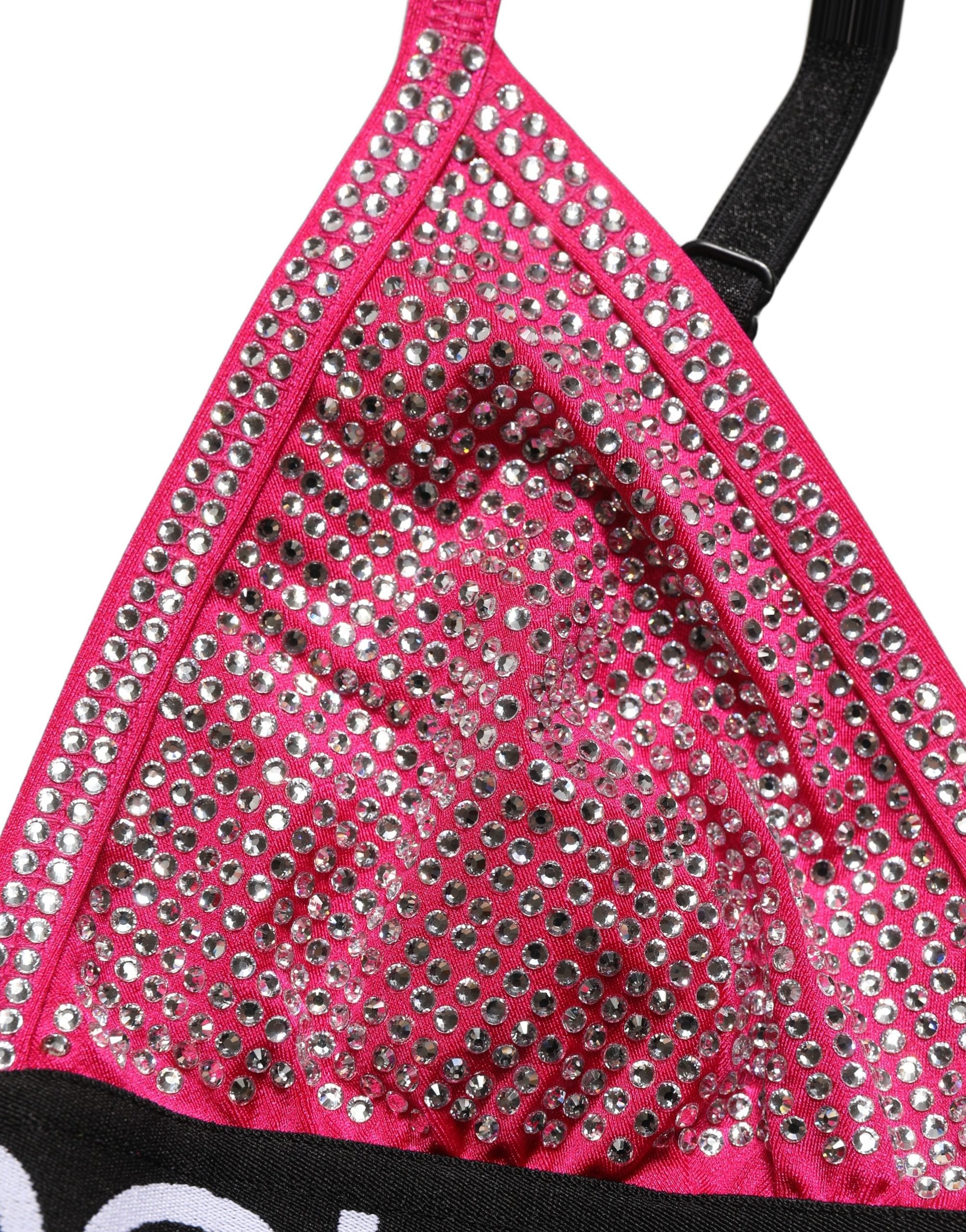 Dolce & Gabbana Pink Crystal Embellished Bralette Crop Top