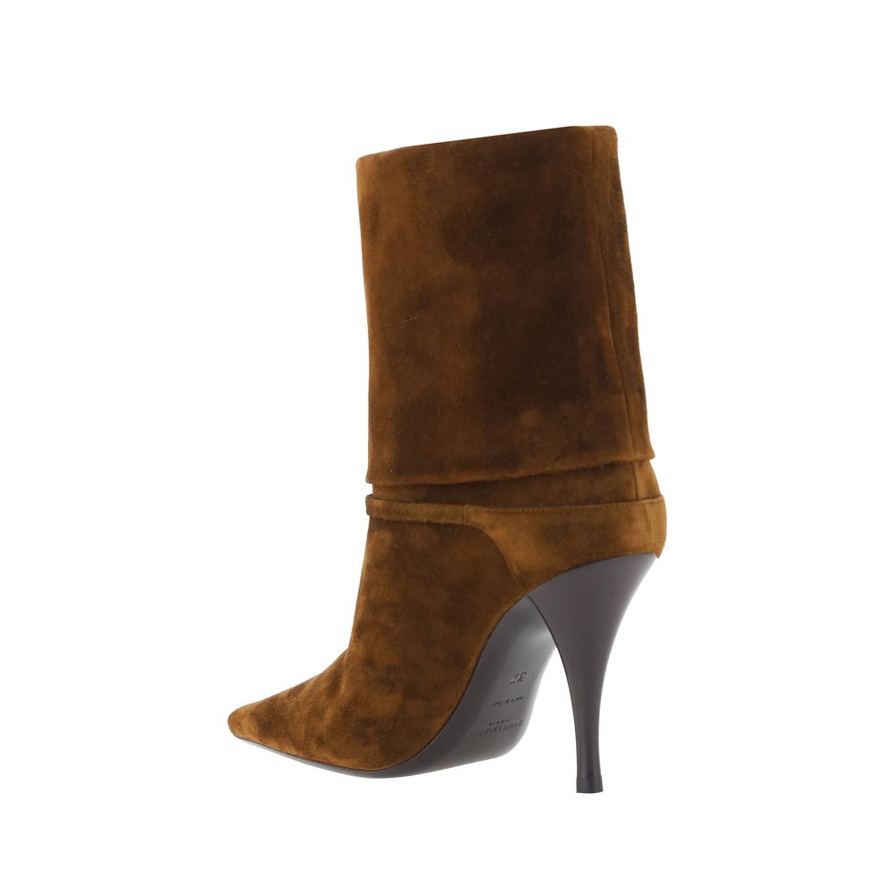 Saint Laurent Brown Calf Leather Bos Taurus High Heel Boots