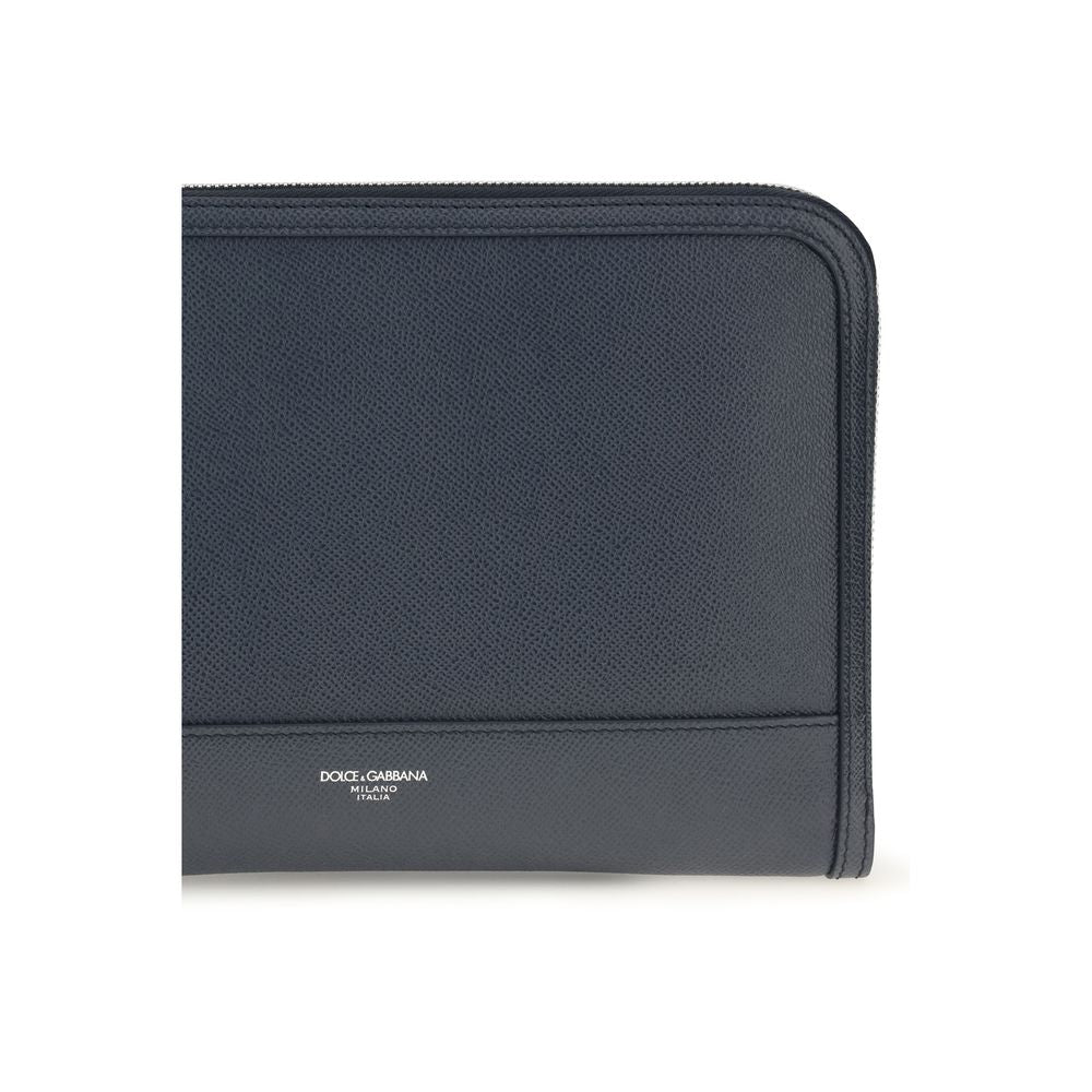 Dolce & Gabbana Blue Calf Leather Bos Taurus Clutch Bag