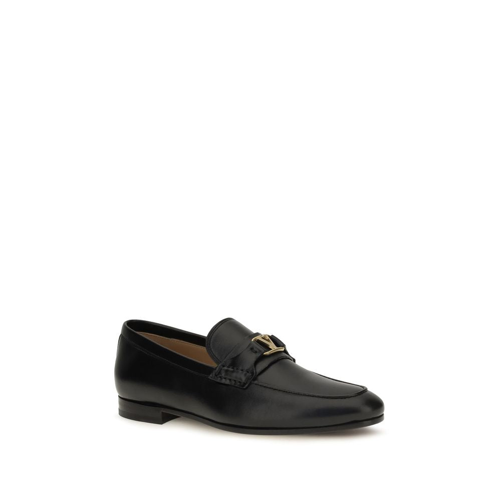 Valentino Garavani Black Calf Leather Bos Taurus Slip-On Loafers
