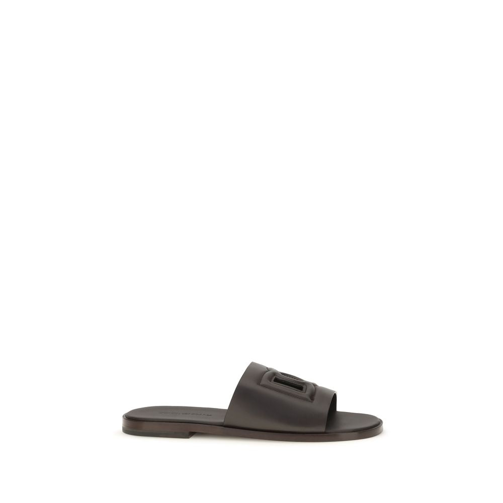 Dolce & Gabbana Brown Calf Leather Bos Taurus Flat Sandals