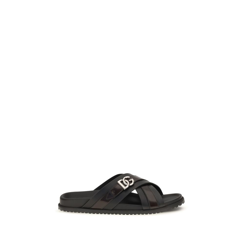 Dolce & Gabbana Black Calf Leather Bos Taurus Sandals