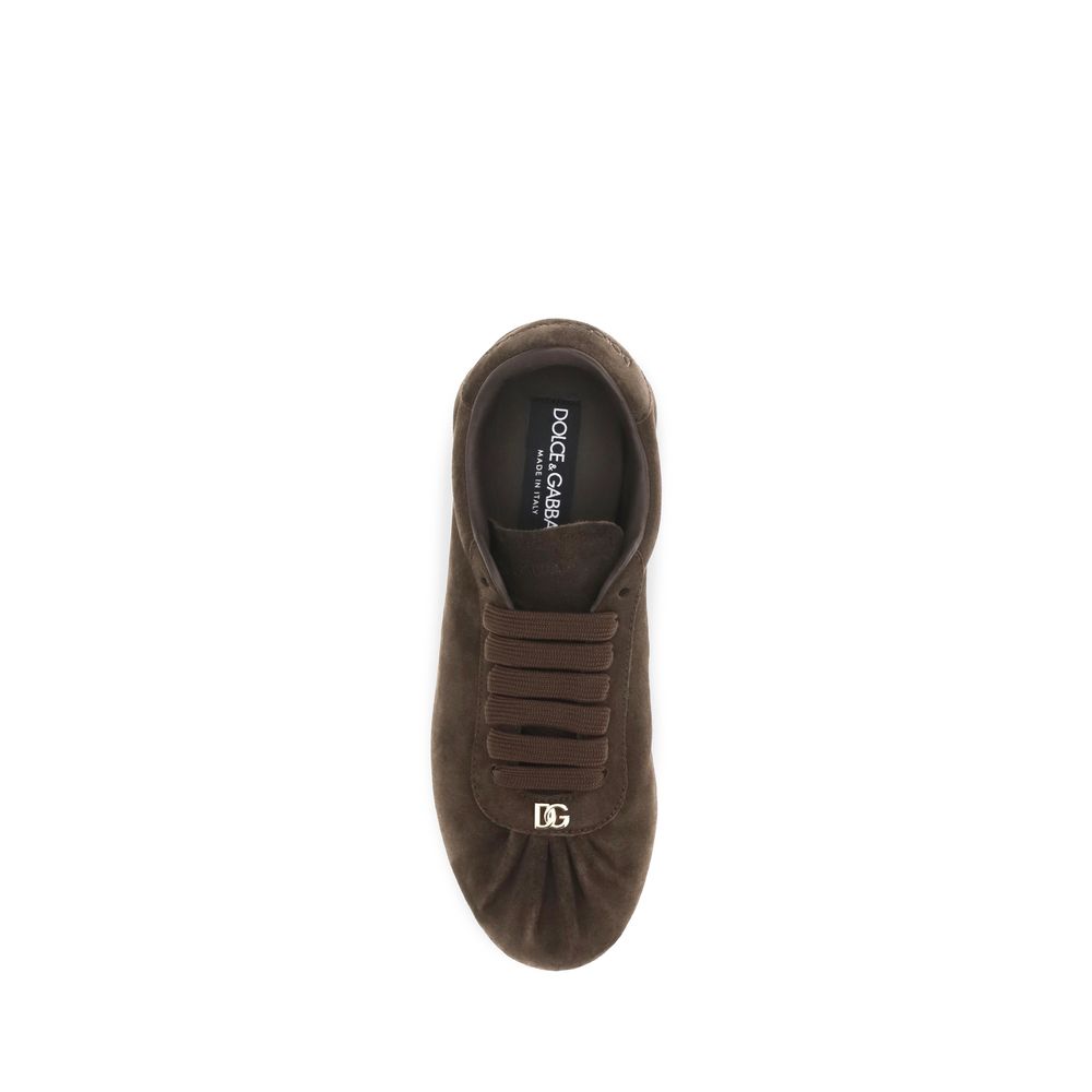 Dolce & Gabbana Brown Suede Leather Low Top Sneakers