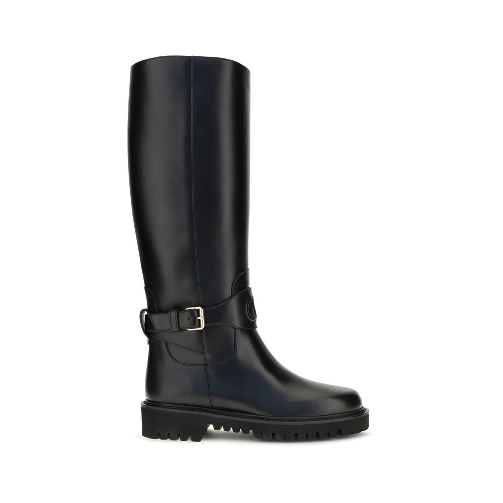 Valentino Garavani Black Calf Leather Bos Taurus Flat Boots