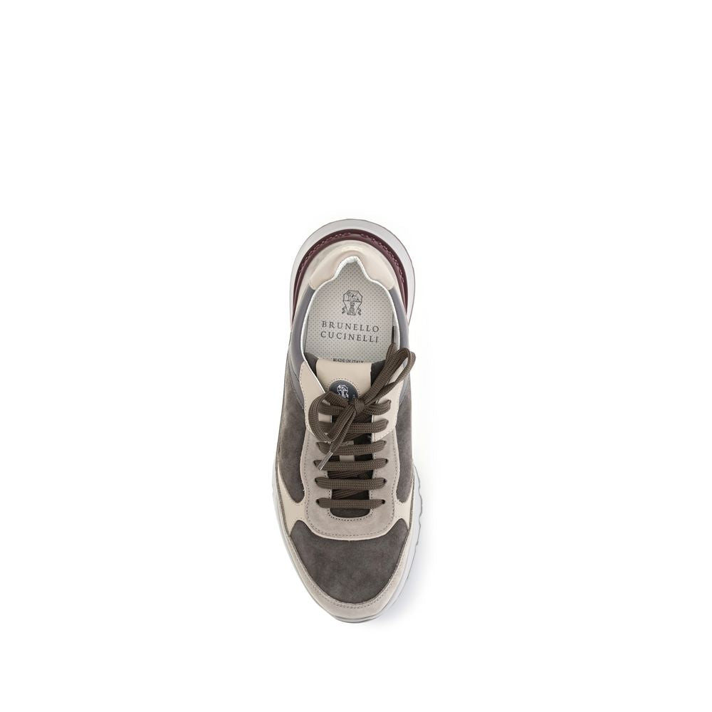 Brunello Cucinelli Gray Calf Leather Bos Taurus Athletic Sneakers