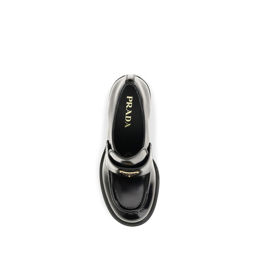 Prada Black Calf Leather Bos Taurus Platform Loafers