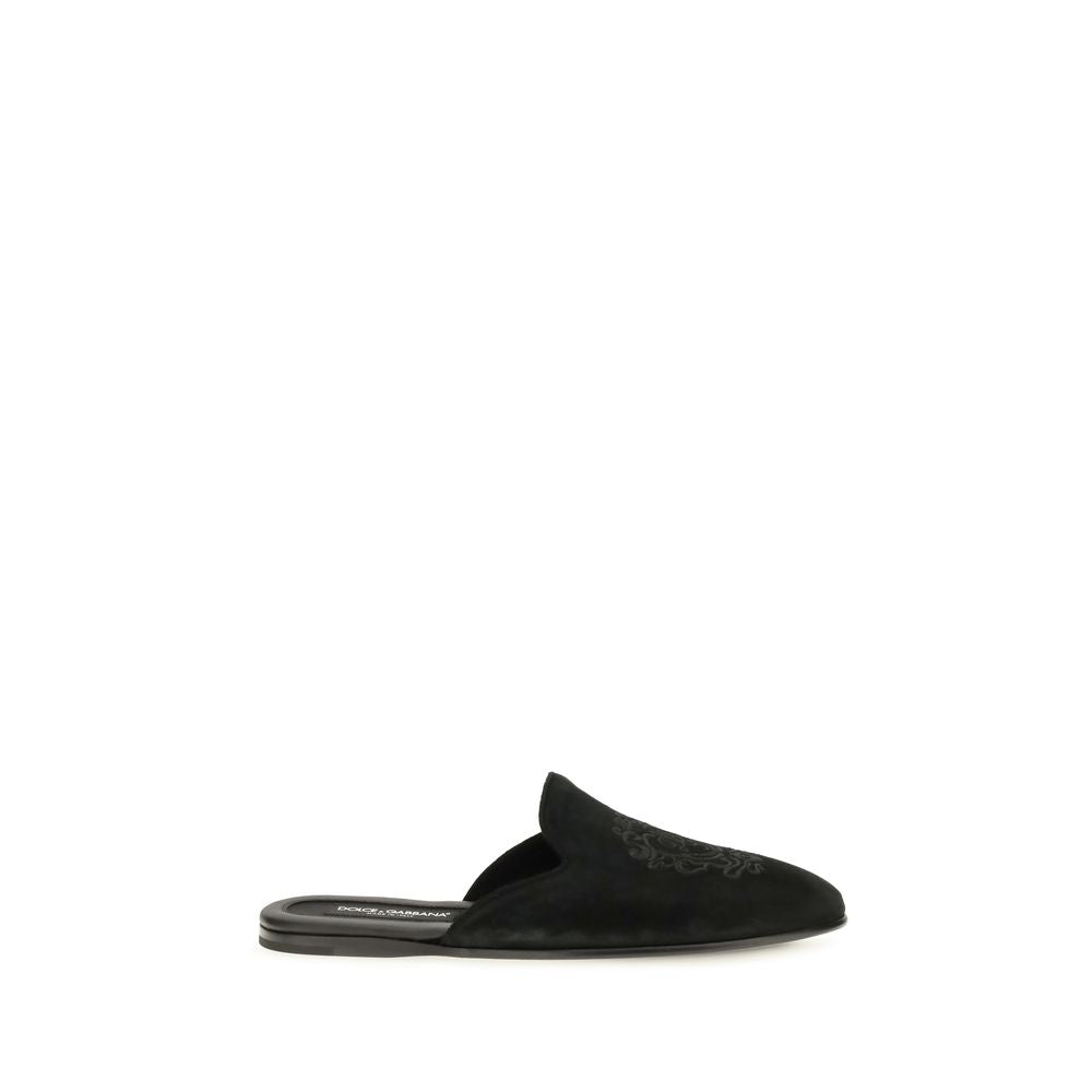 Dolce & Gabbana Black Calf Leather Bos Taurus Mules