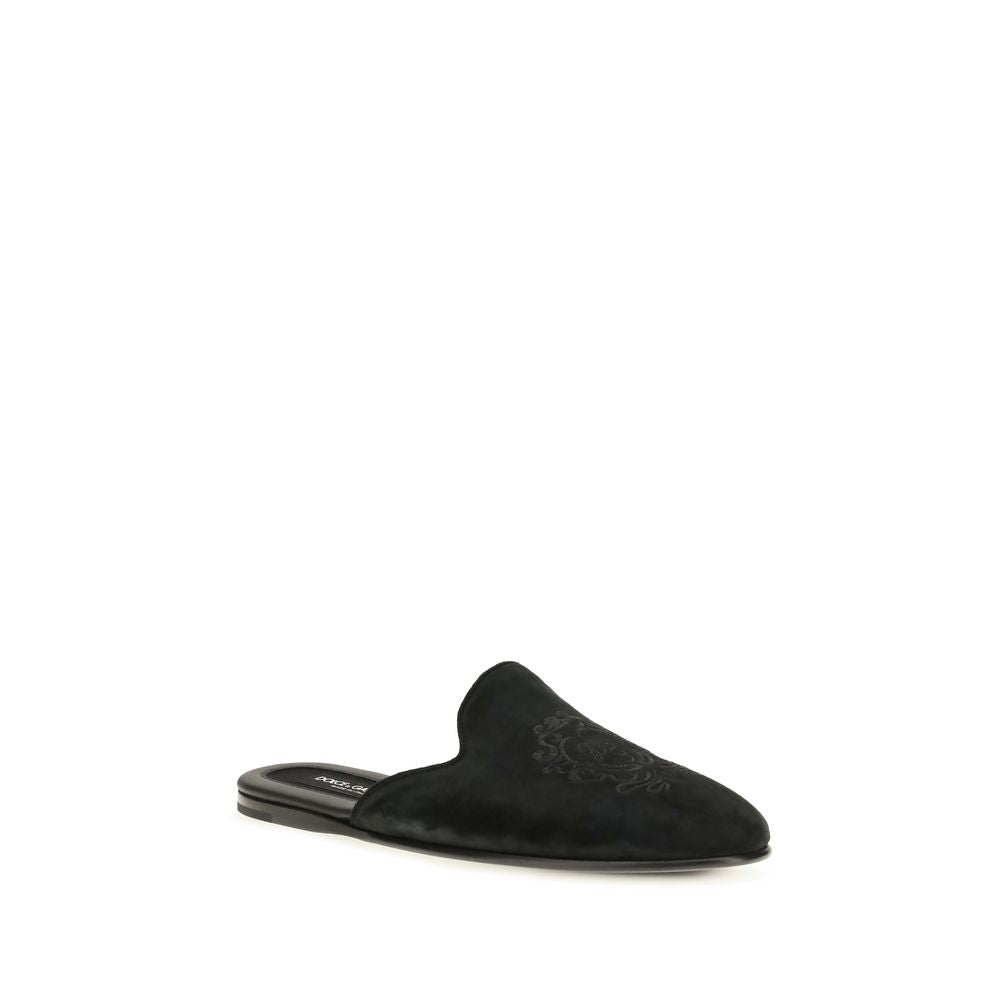 Dolce & Gabbana Black Calf Leather Bos Taurus Mules