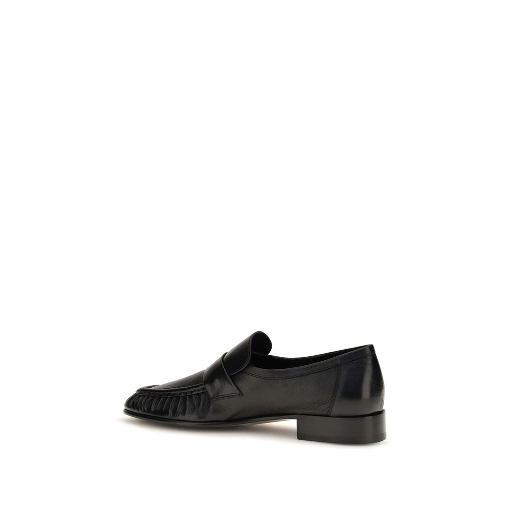 The Row Black Calf Leather Bos Taurus Slip-On Loafers