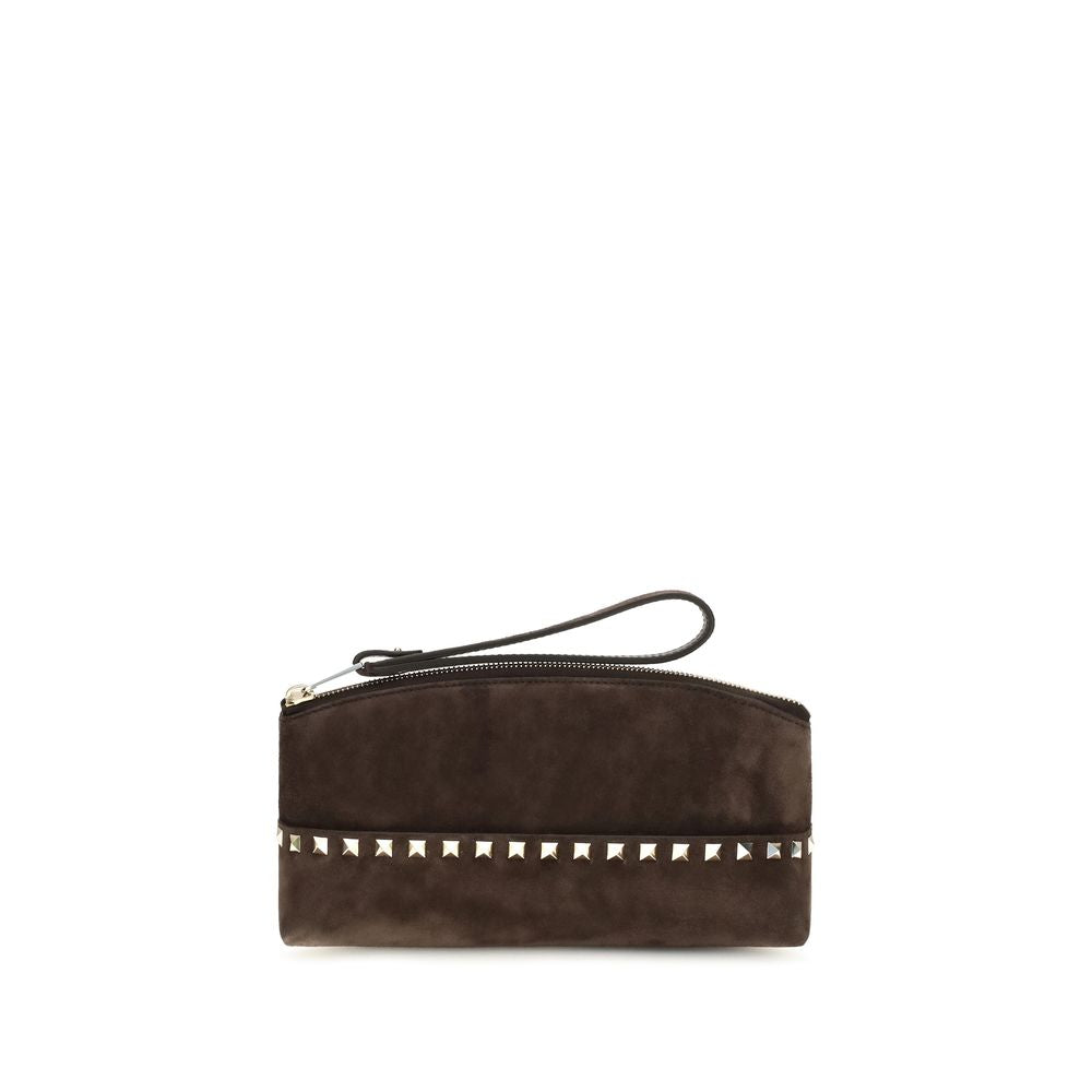 Valentino Garavani Brown Suede Leather Clutch Bag
