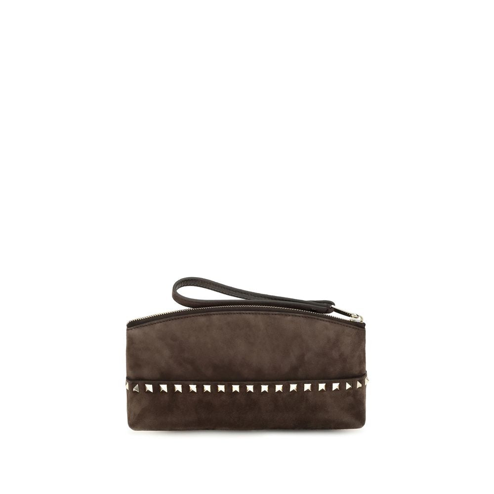 Valentino Garavani Brown Suede Leather Clutch Bag