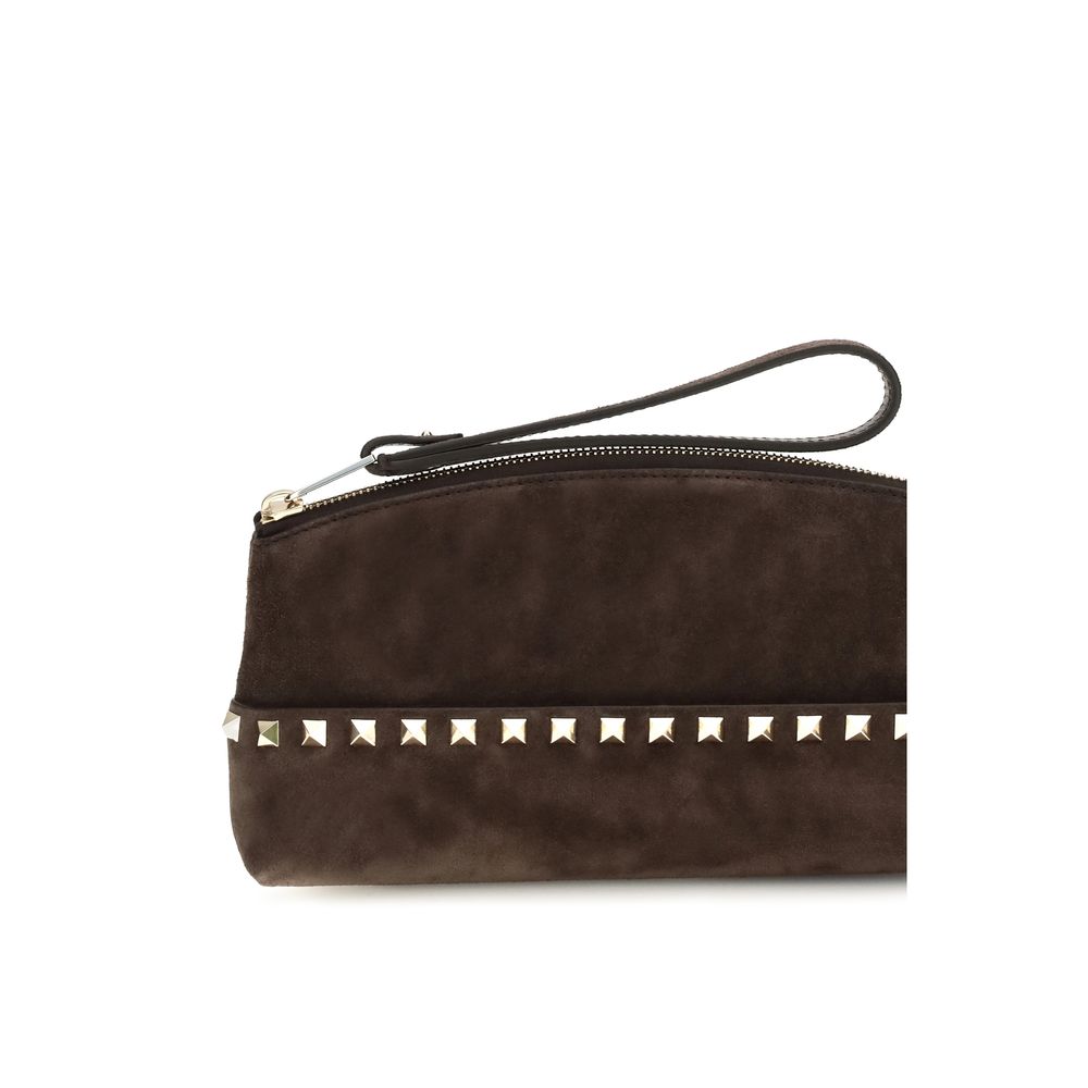Valentino Garavani Brown Suede Leather Clutch Bag