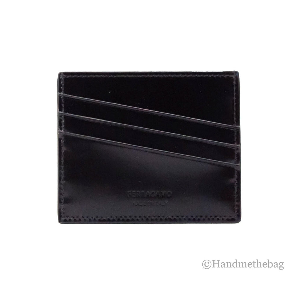 Salvatore Ferragamo Slim Black Embossed Patent Leather Card Case Wallet
