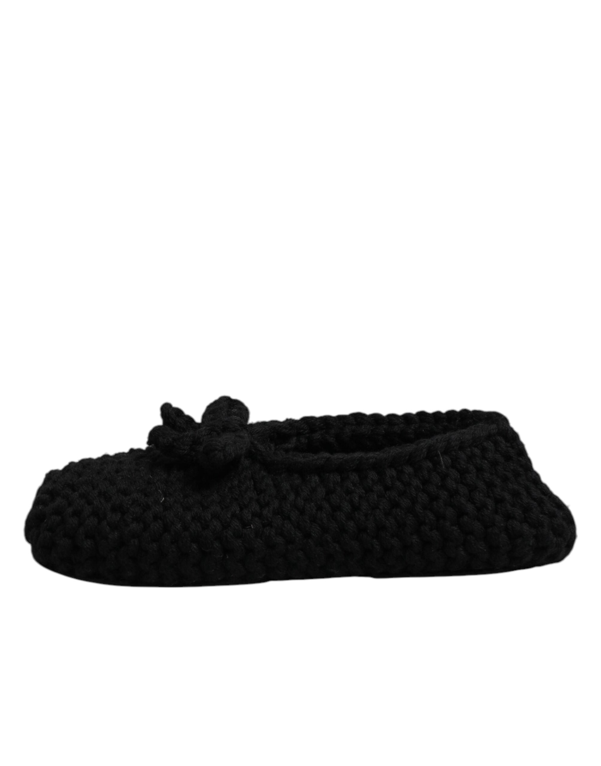 Dolce & Gabbana Black Wool Slip On Flats Ballerina Shoes